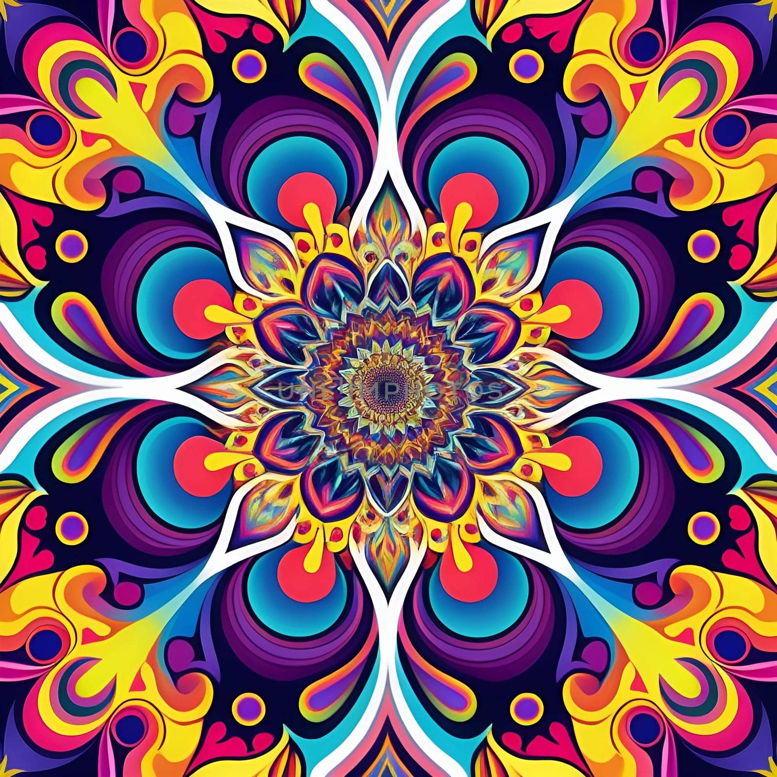 Vibrant Colorful Psychedelic Mandala Art by gallofoto