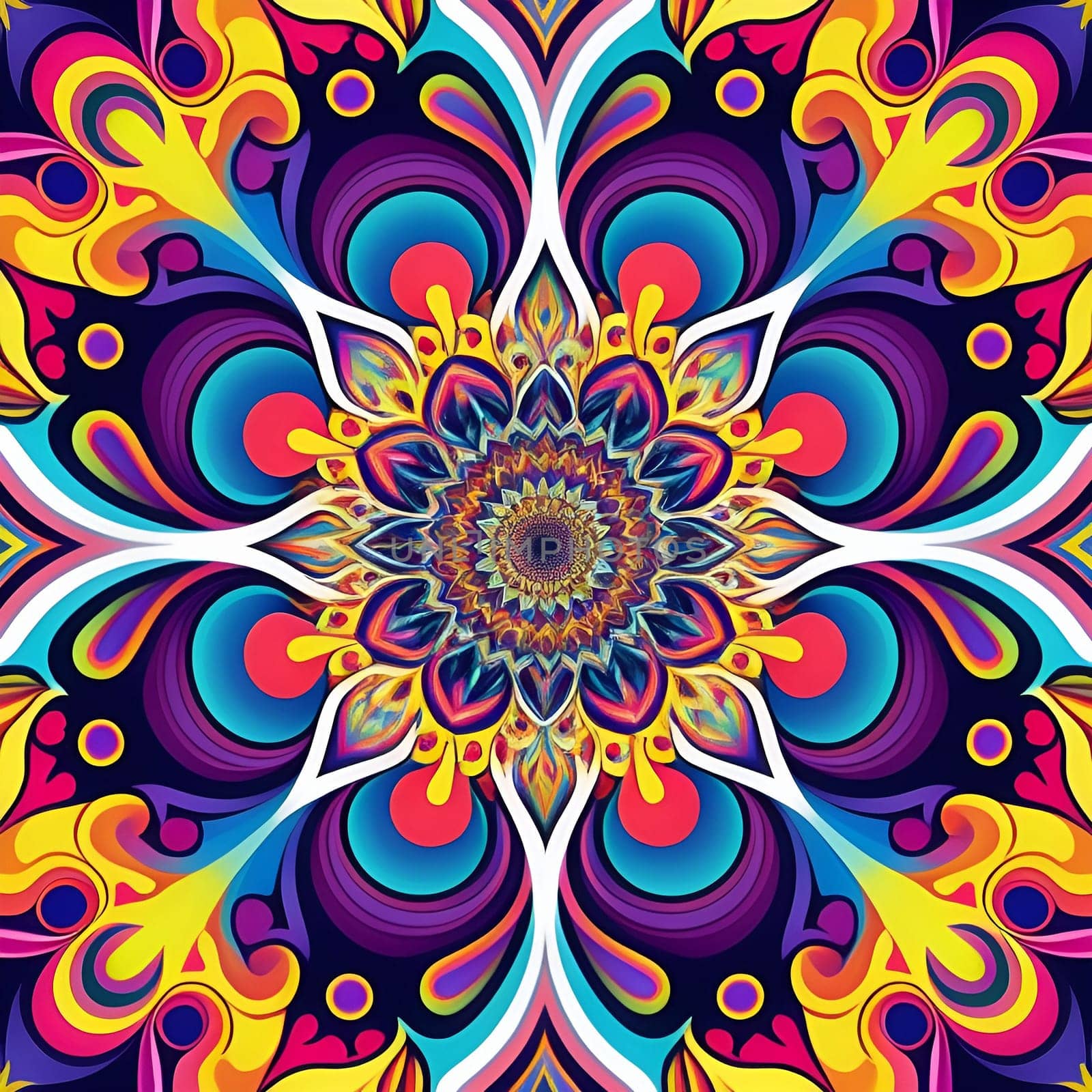 Vibrant Colorful Psychedelic Mandala Art.