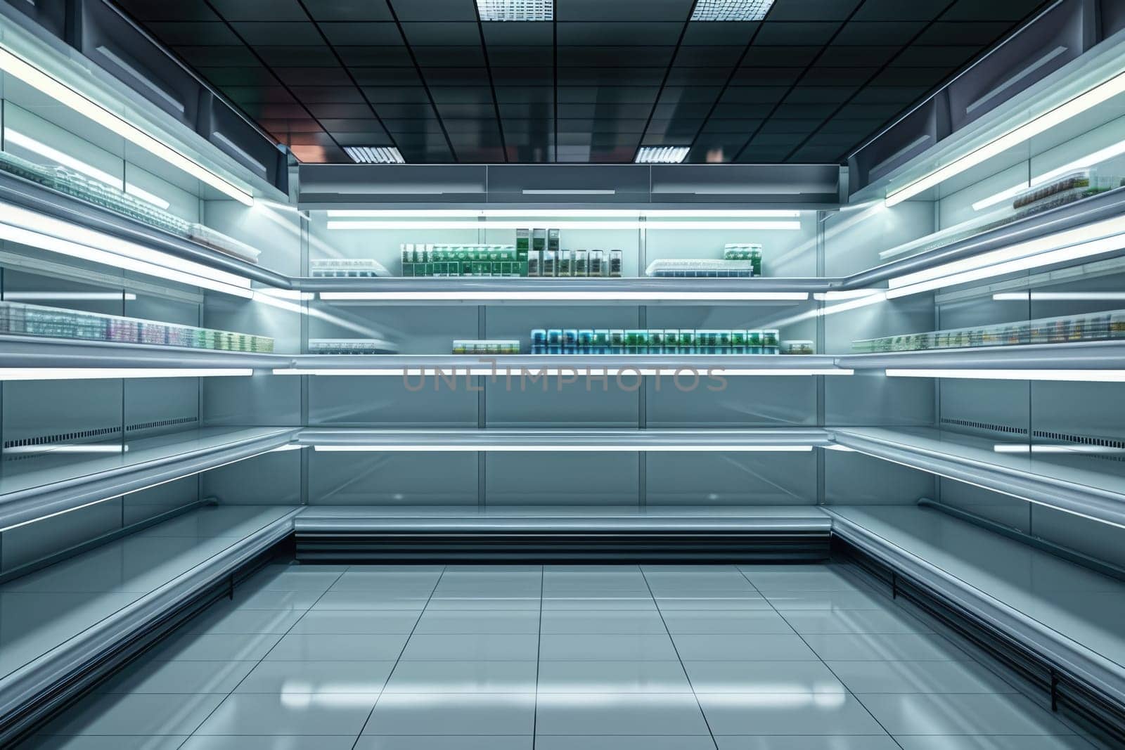 An empty grocery store with empty shelves AIG51A.