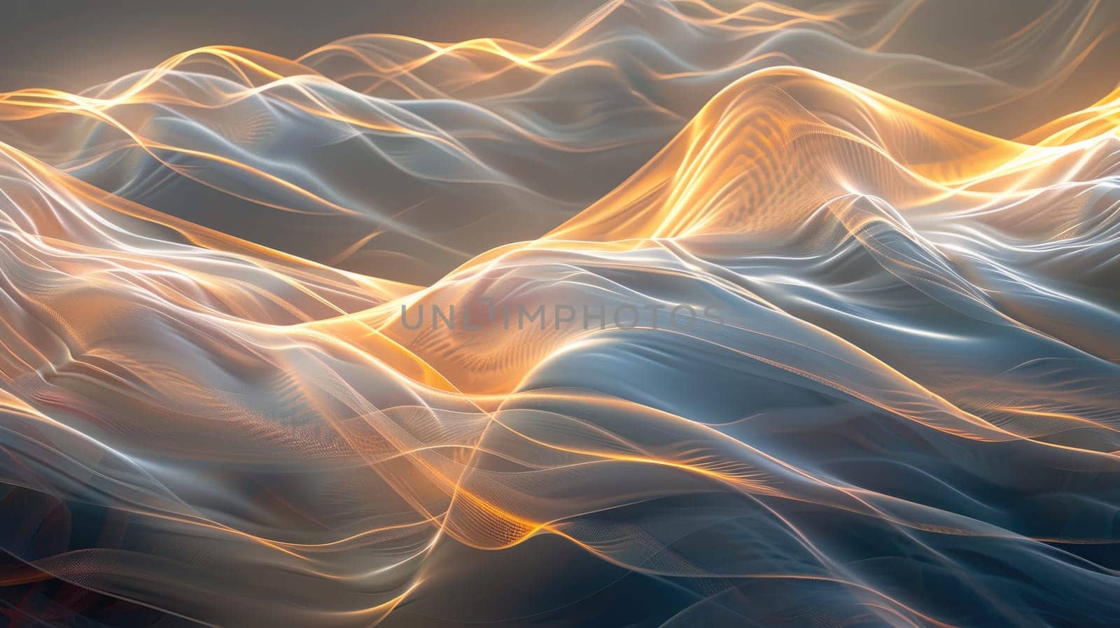 An abstract landscape of glowing waves of light and energy AIG51A.