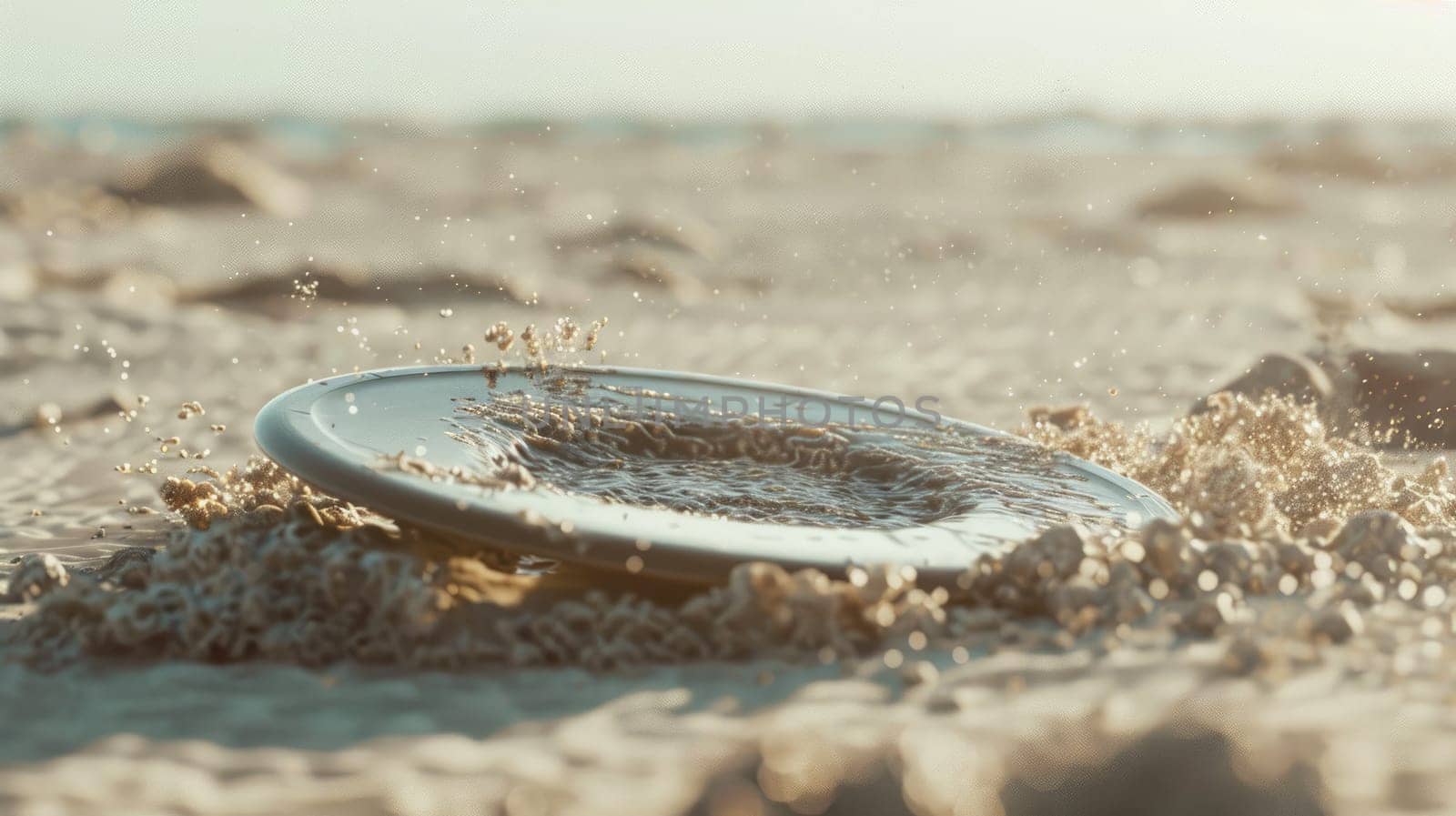 A pocket watch rests on the sandy beach, surrounded by the natural landscape of water, wood, rocks, and grass, creating a picturesque scene AIG50