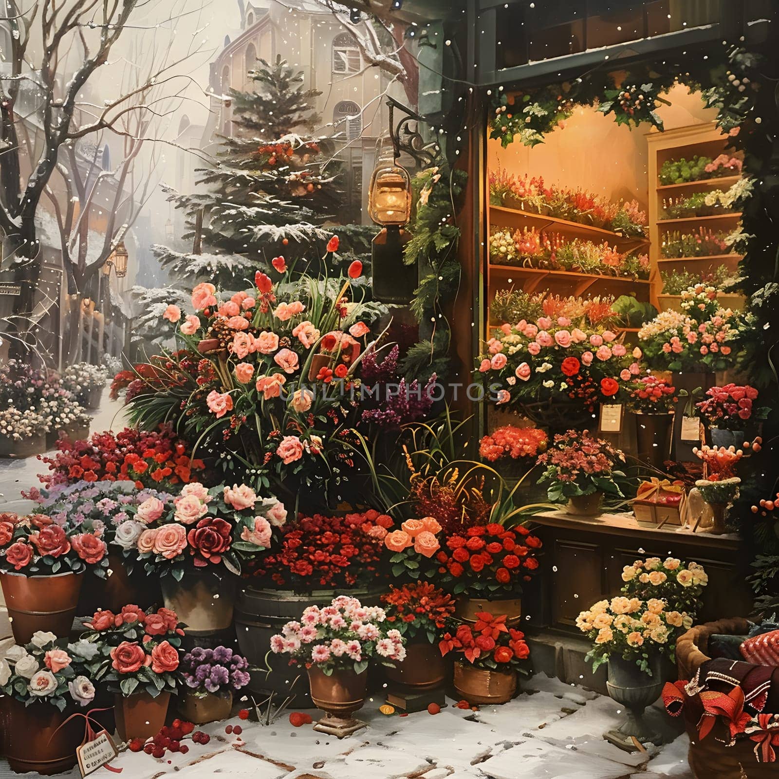 Creative arts a painting of flowers outside a flower shop by Nadtochiy