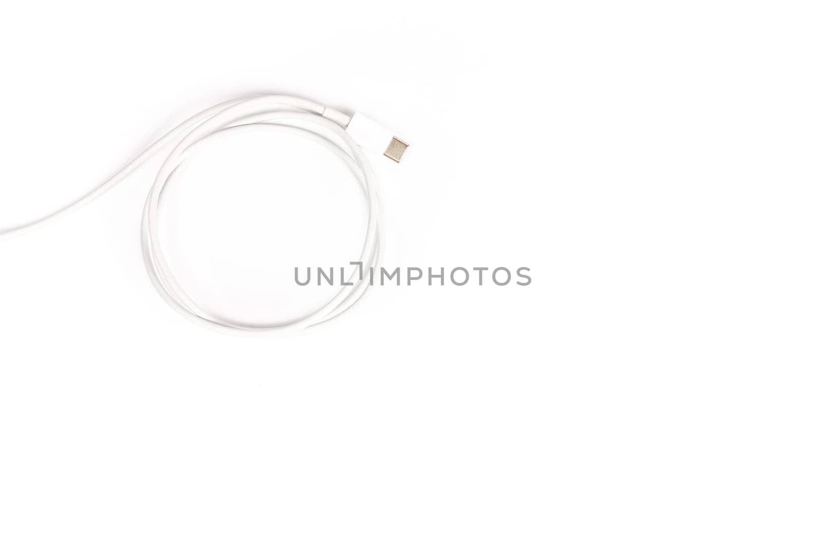 White USB-C cable isolated on white background, copy space by TropicalNinjaStudio