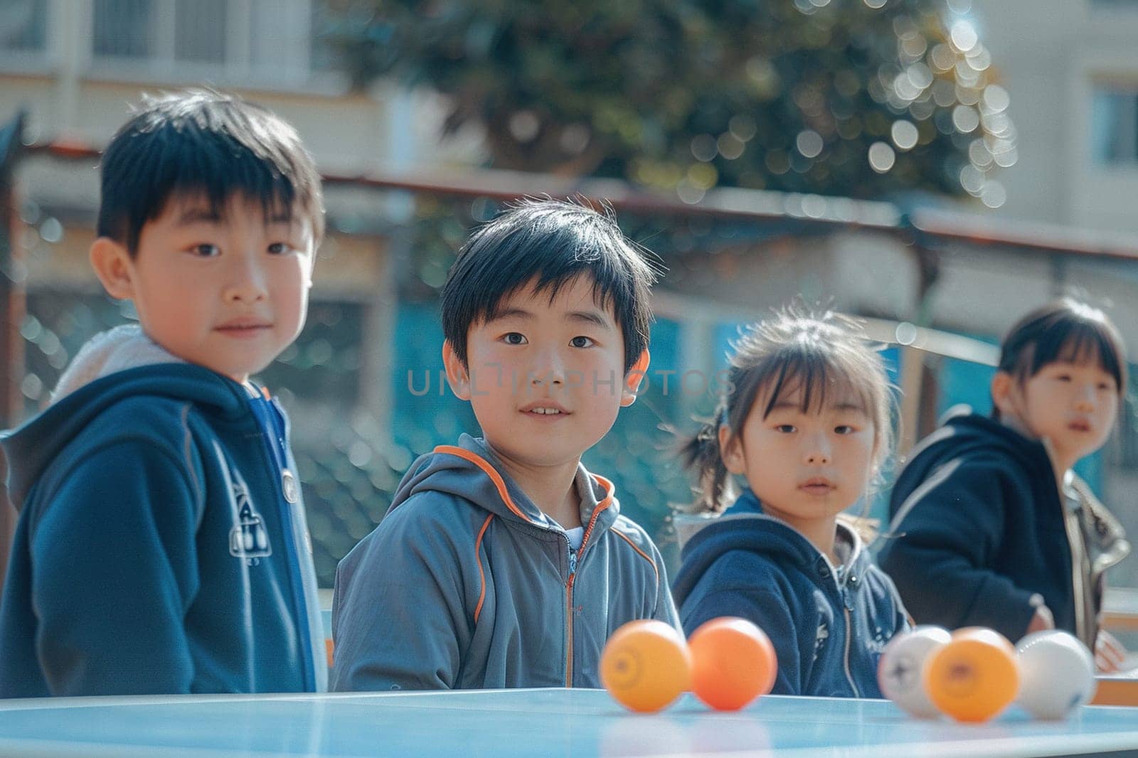 Asian children play padel tennis. Hobby and sport concept for children. Generated by artificial intelligence by Vovmar