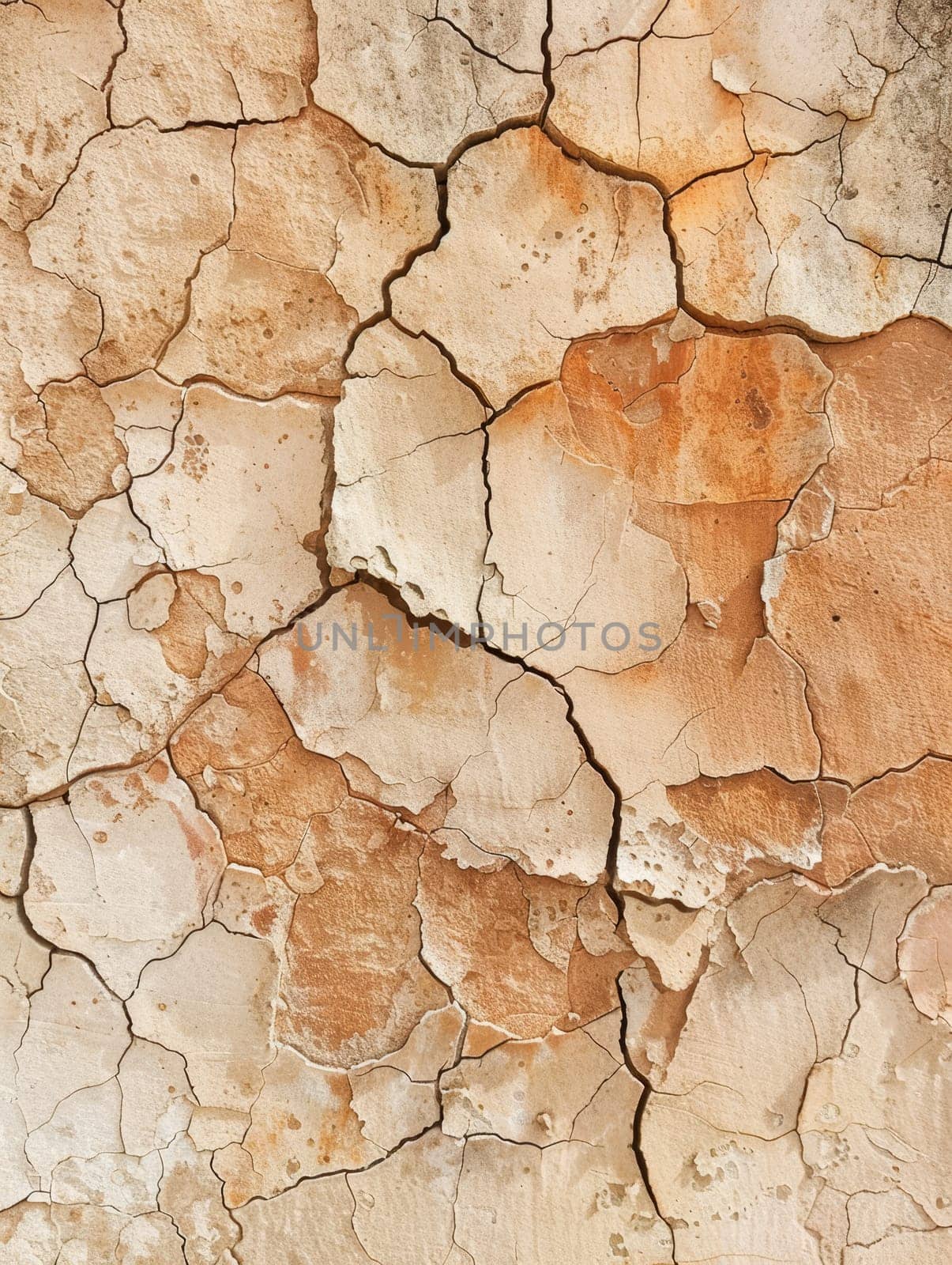 The arid texture of clay is crisscrossed with natural cracks, creating a detailed mosaic of drought's impact. by sfinks