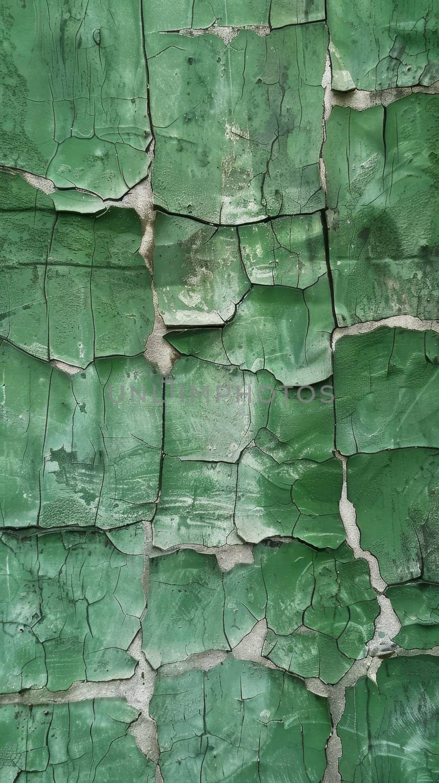 This image showcases a fragmented green paint texture, where the vividness of the color contrasts with the brittleness of the peeling surface. The fragmentation suggests story of decline and rebirth. by sfinks