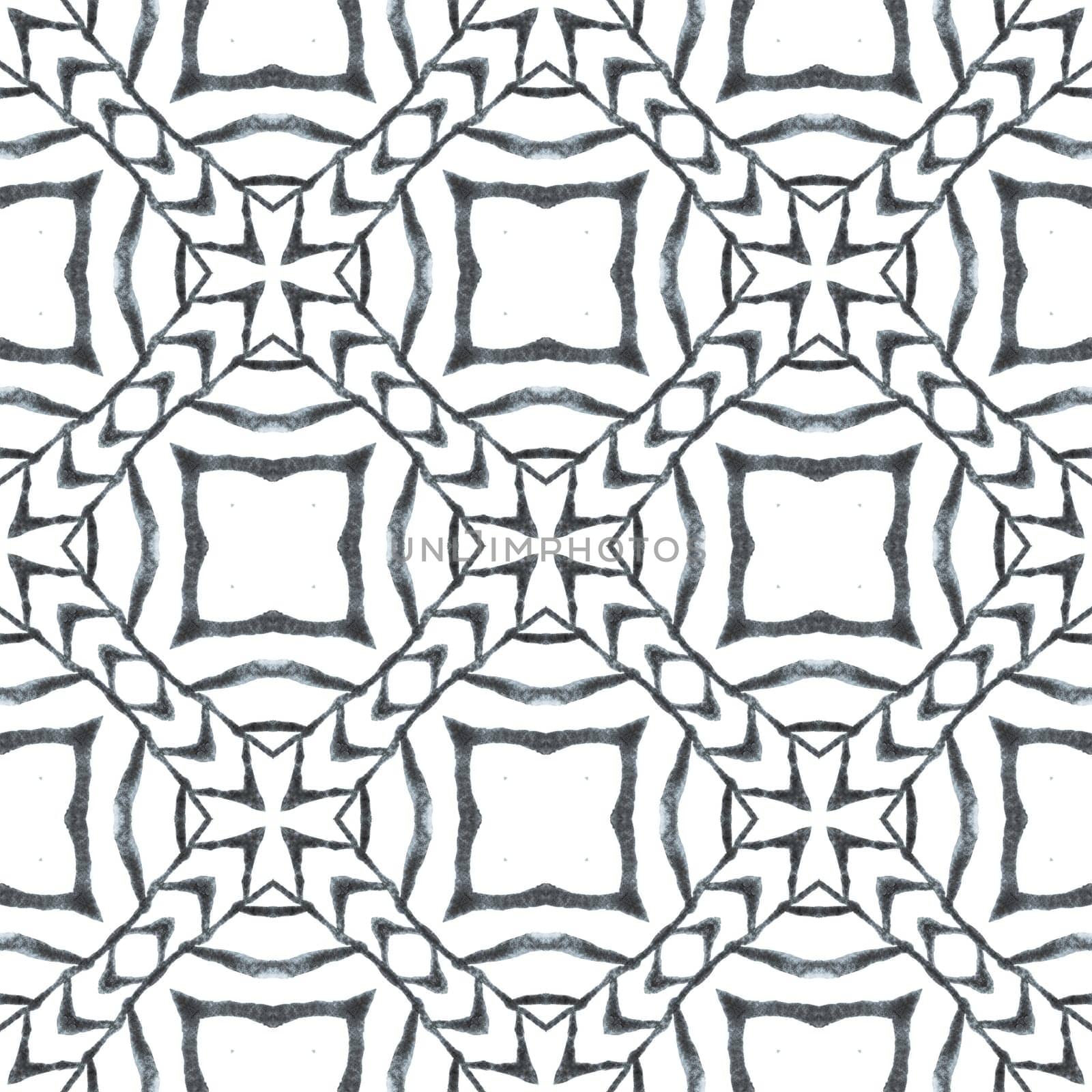 Mosaic seamless pattern. Black and white classic boho chic summer design. Textile ready positive print, swimwear fabric, wallpaper, wrapping. Hand drawn green mosaic seamless border.