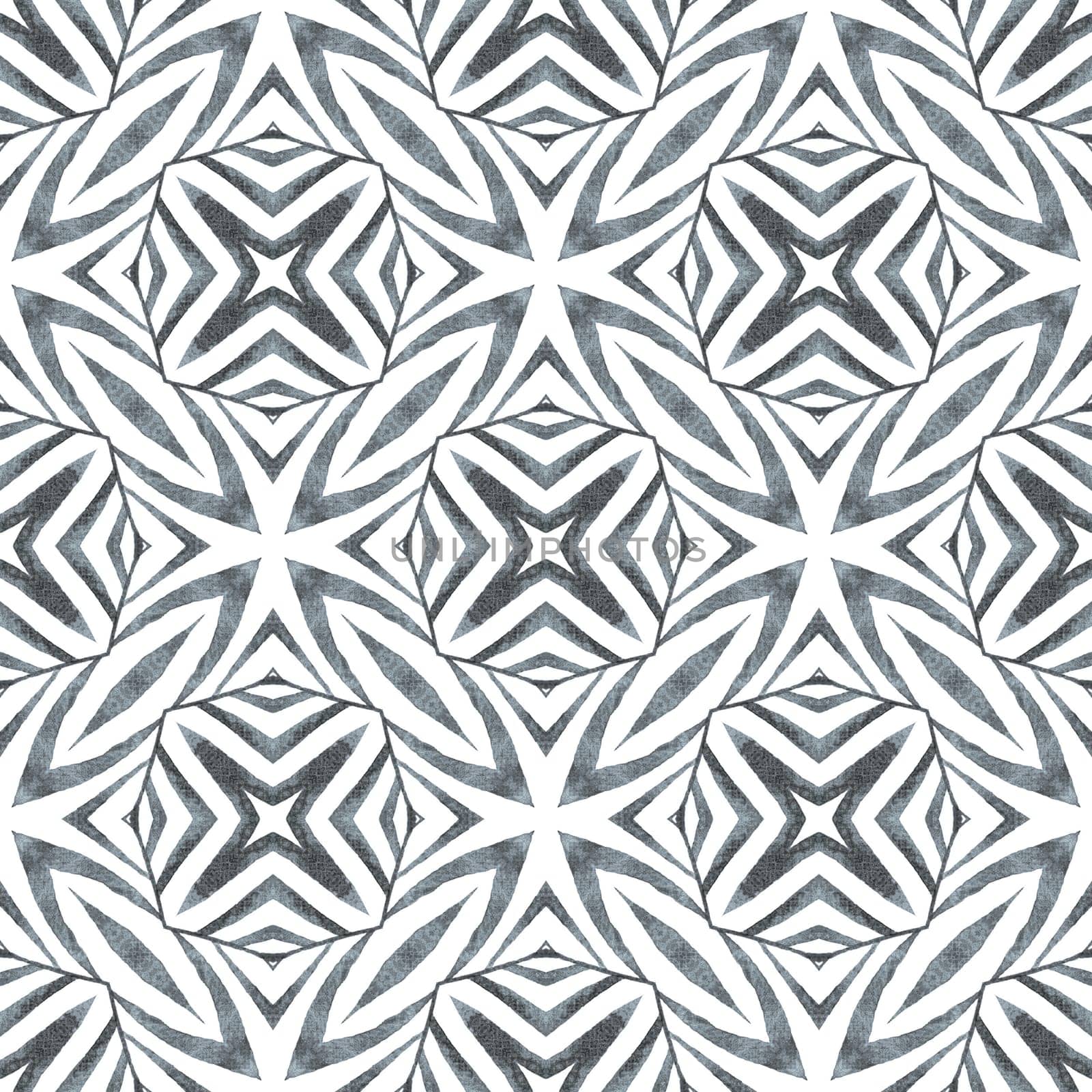 Textile ready memorable print, swimwear fabric, wallpaper, wrapping. Black and white worthy boho chic summer design. Tiled watercolor background. Hand painted tiled watercolor border.