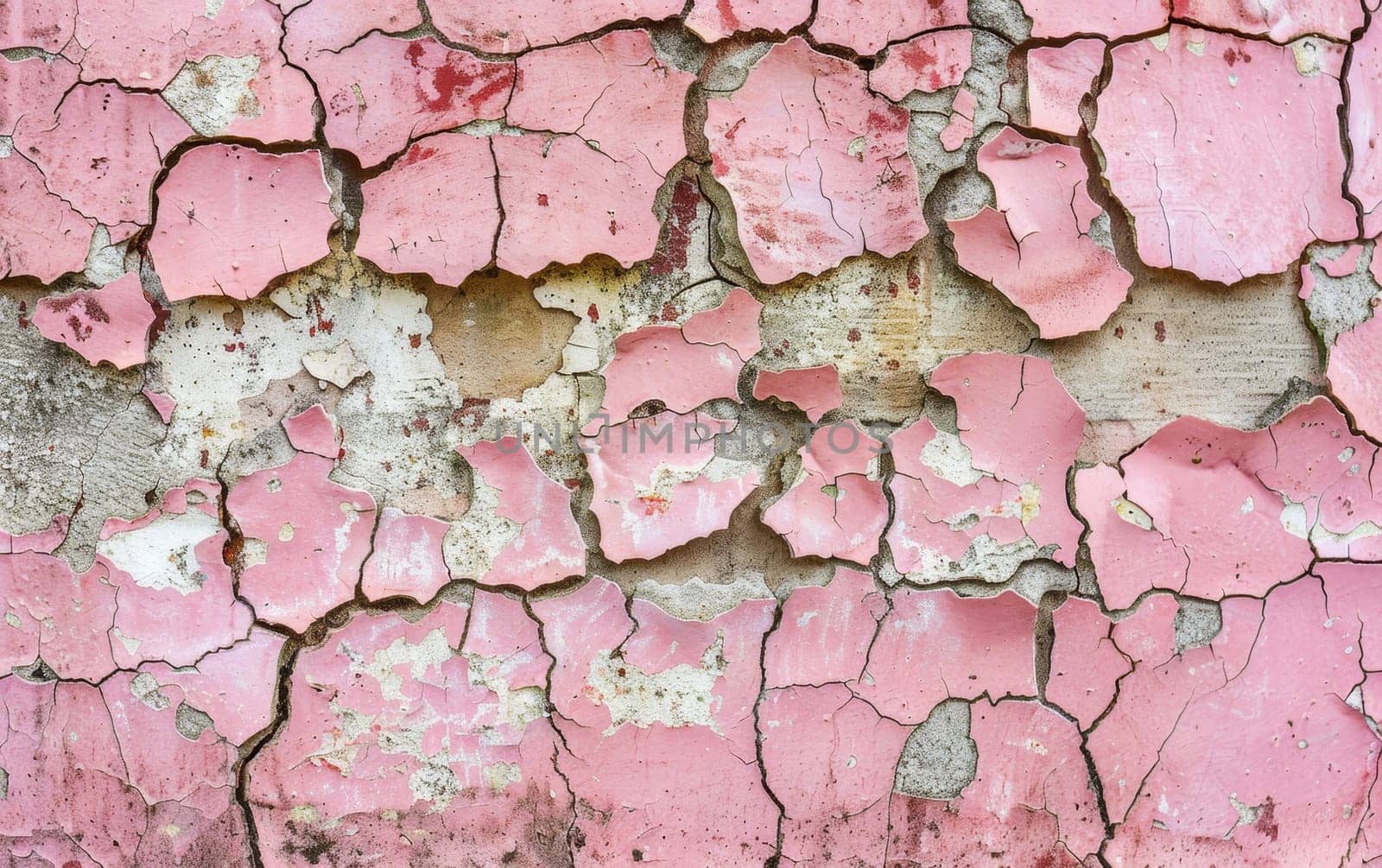 The weathered texture of a pink wall reveals layers of history and neglect, standing as a rugged canvas of urban time
