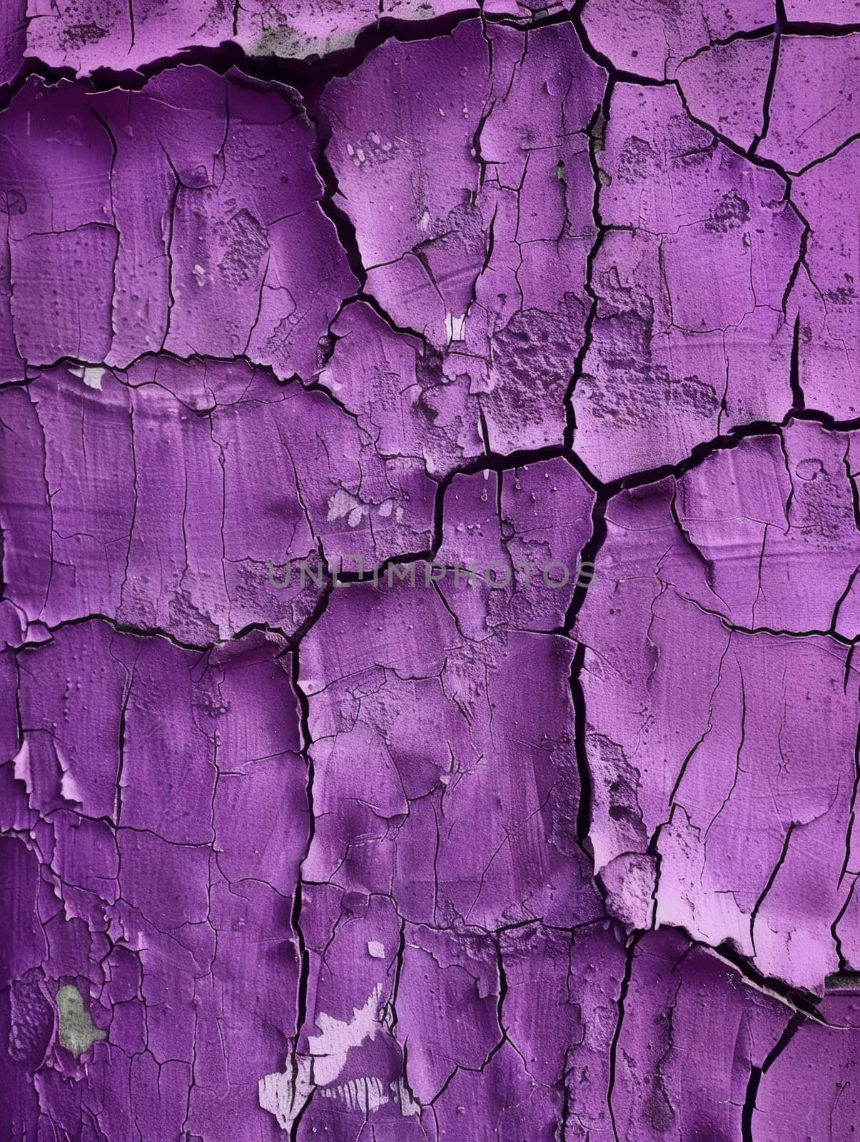 A purple backdrop is dissected by a network of cracks, creating an abstract visual. The texture is a metaphor for the beauty in imperfection and the complexity of surfaces