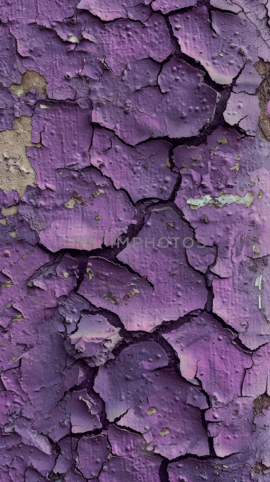 A vibrant purple surface shows a complex network of cracks and chips. The texture highlights the beauty of decay and the passage of time. by sfinks