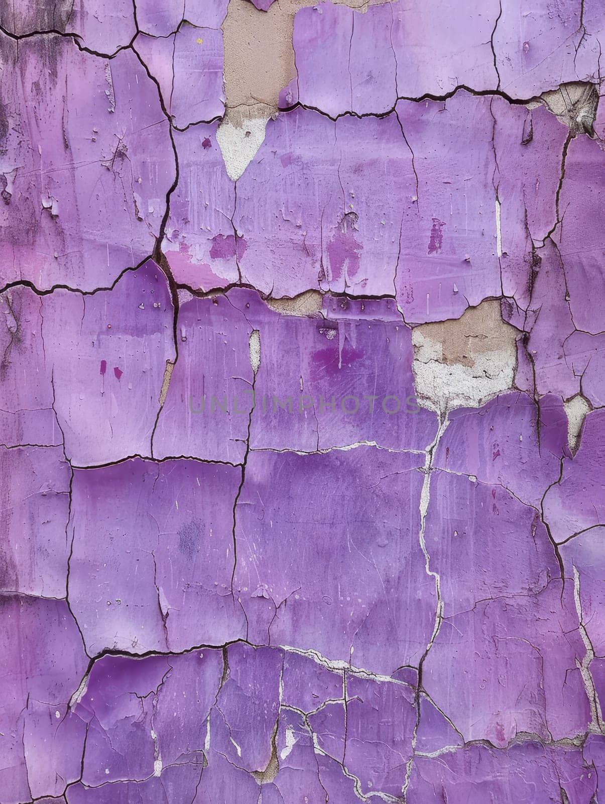 A purple backdrop is dissected by a network of cracks, creating an abstract visual. The texture is a metaphor for the beauty in imperfection and the complexity of surfaces
