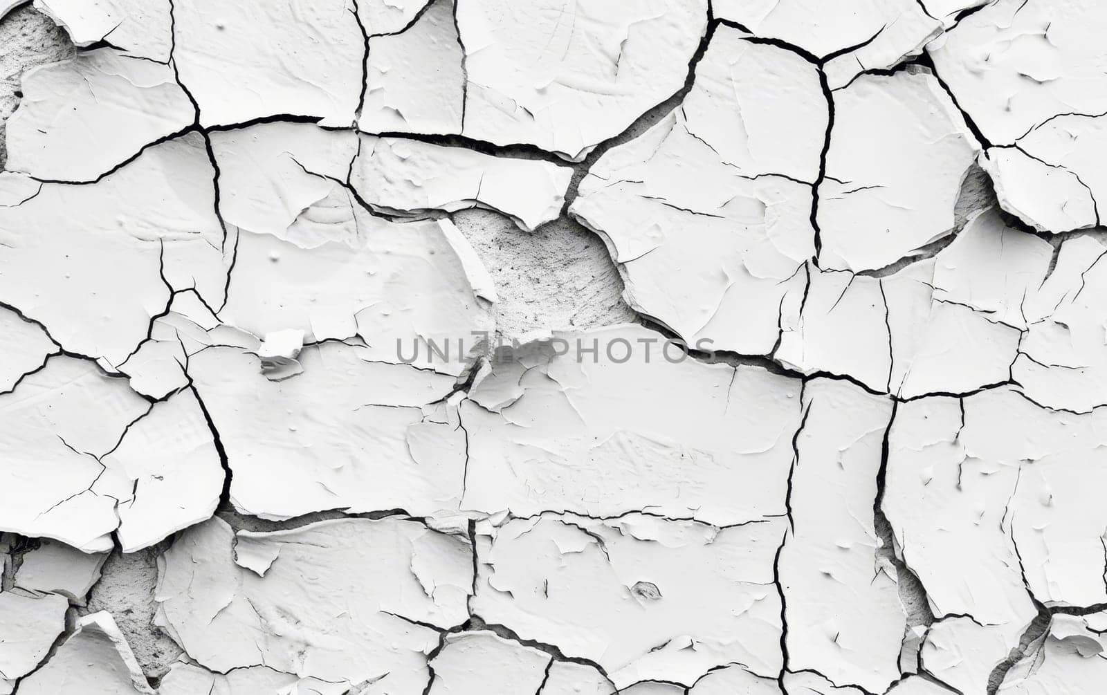A wall cloaked in white shows the ravages of time with its cracked and peeling surface. The texture embodies the transient nature of all things