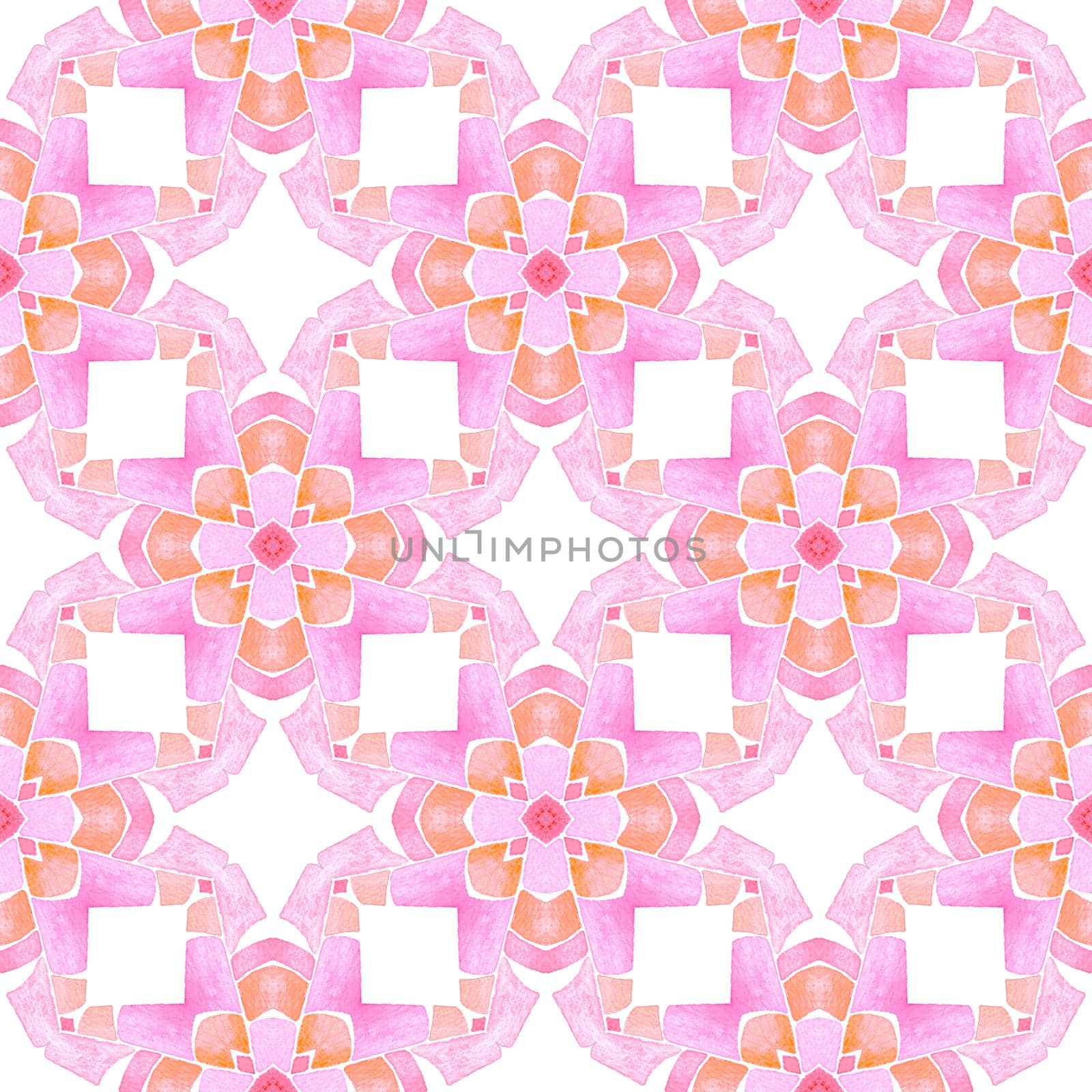 Ethnic hand painted pattern. Orange pleasing boho chic summer design. Textile ready elegant print, swimwear fabric, wallpaper, wrapping. Watercolor summer ethnic border pattern.