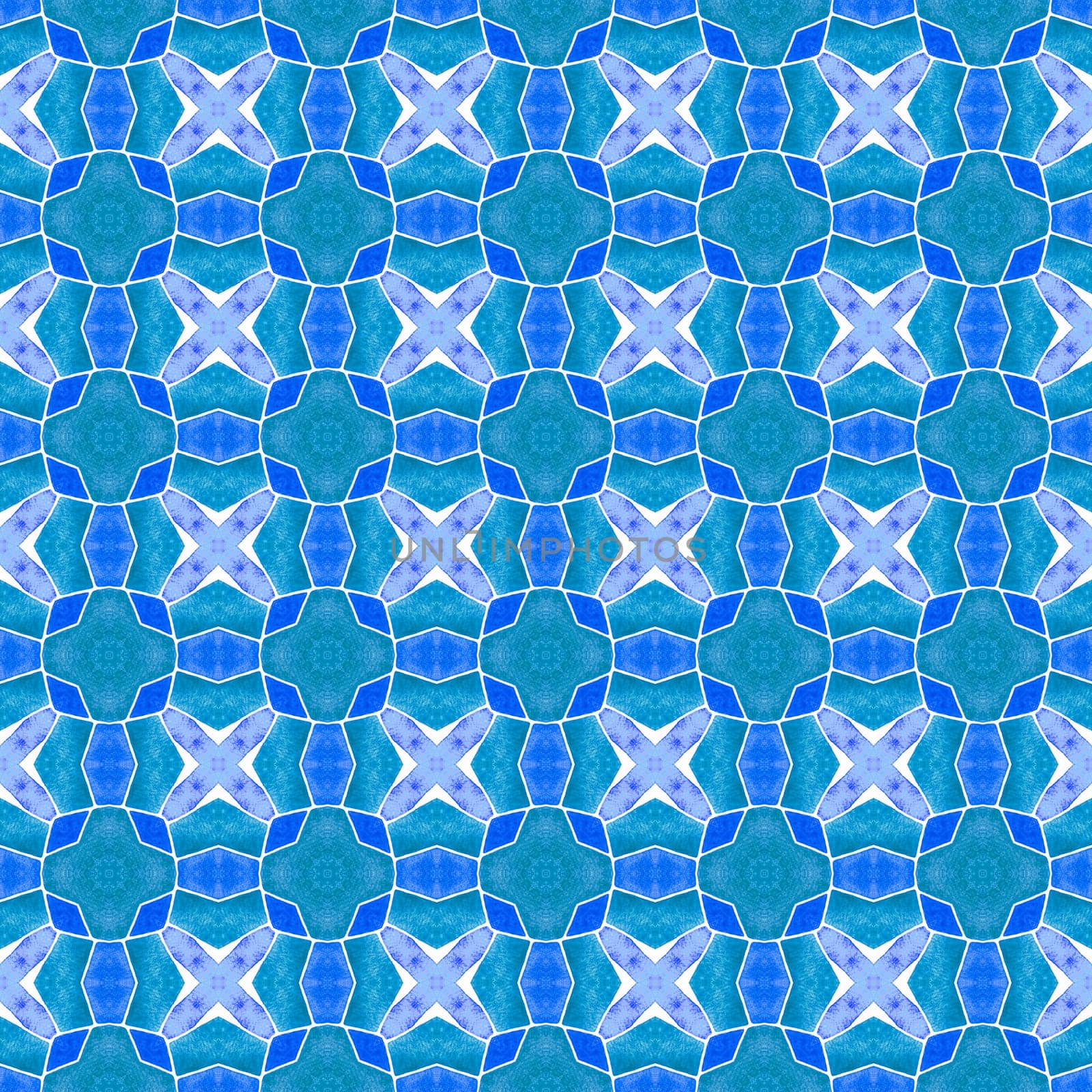 Textile ready magnetic print, swimwear fabric, wallpaper, wrapping. Blue likable boho chic summer design. Chevron watercolor pattern. Green geometric chevron watercolor border.