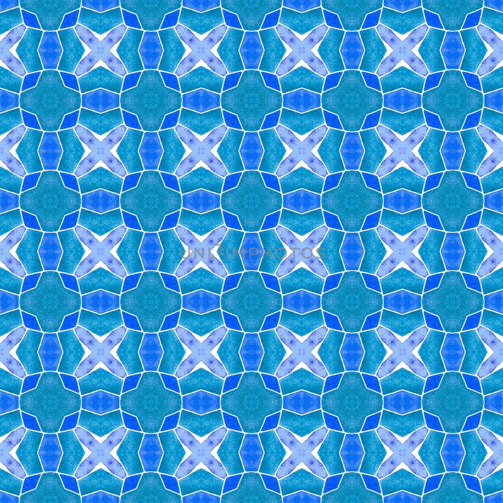 Textile ready magnetic print, swimwear fabric, wallpaper, wrapping. Blue likable boho chic summer design. Chevron watercolor pattern. Green geometric chevron watercolor border.