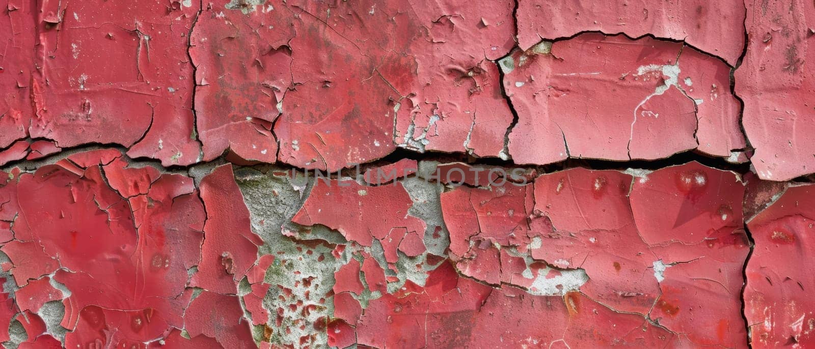 The concrete wall's peeling red paint creates an intriguing texture, a reflection of the urban landscape's ever-changing face. The red tones vary in intensity. by sfinks