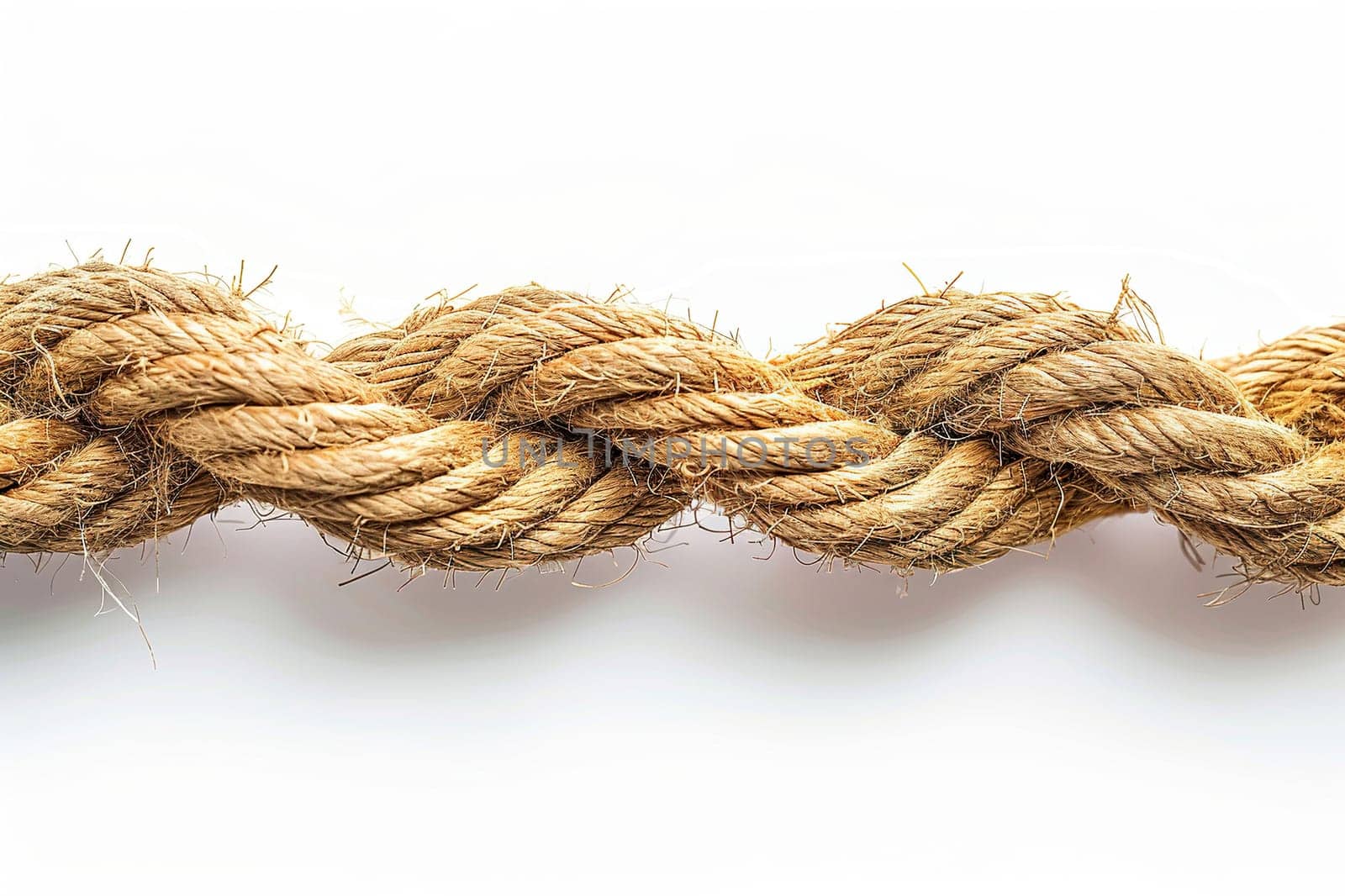 Durable natural fiber rope on a white background. Generated by artificial intelligence by Vovmar