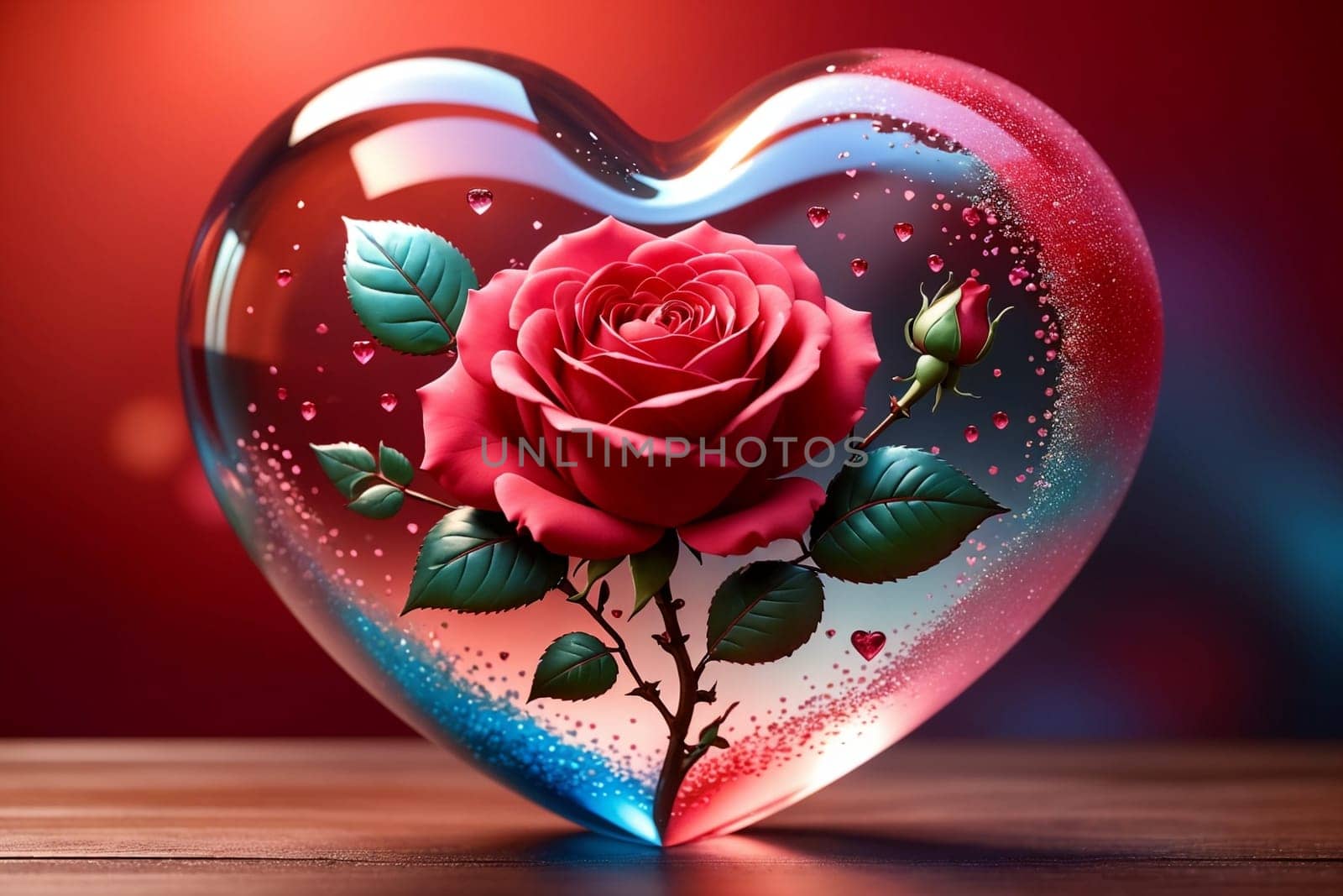 red rose in glass heart, love concept .