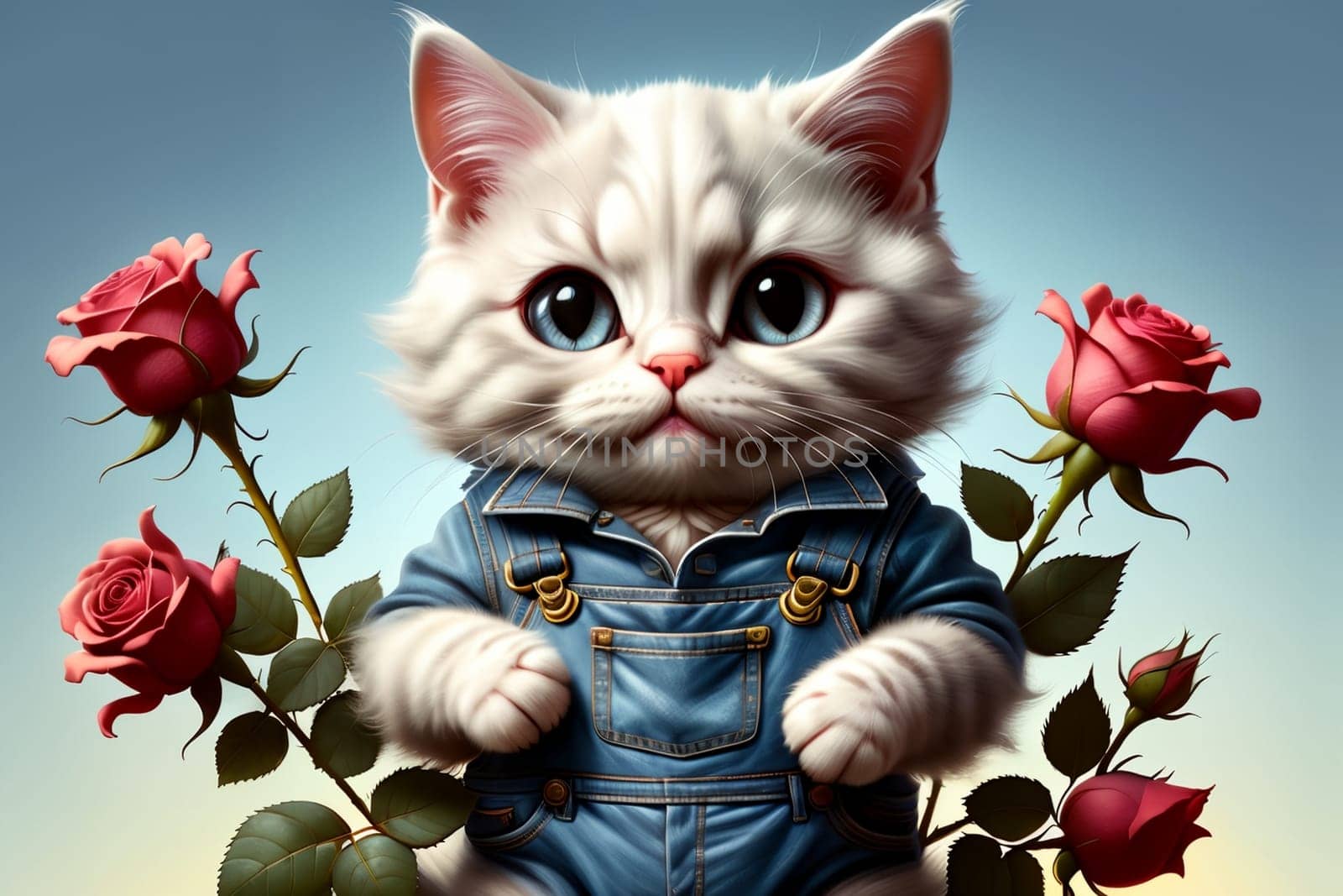 cute cat with a bouquet of roses by Rawlik