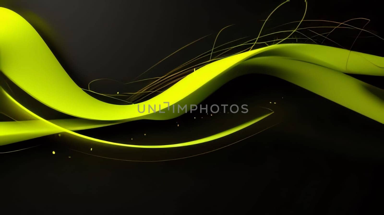 abstract yellow waves on a black background. 3d render illustration by ThemesS