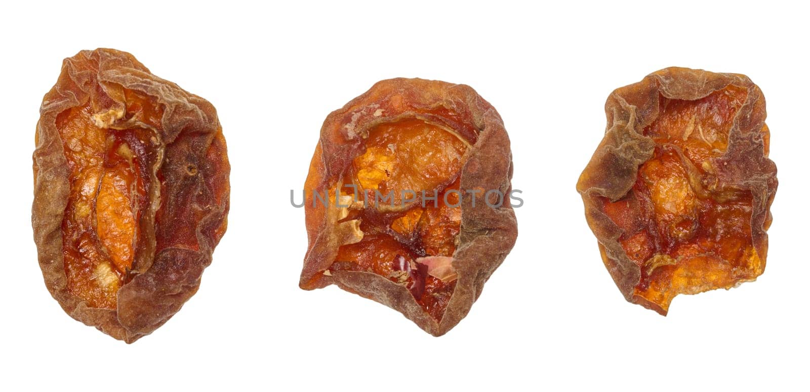 Dried apricot on isolated background, set