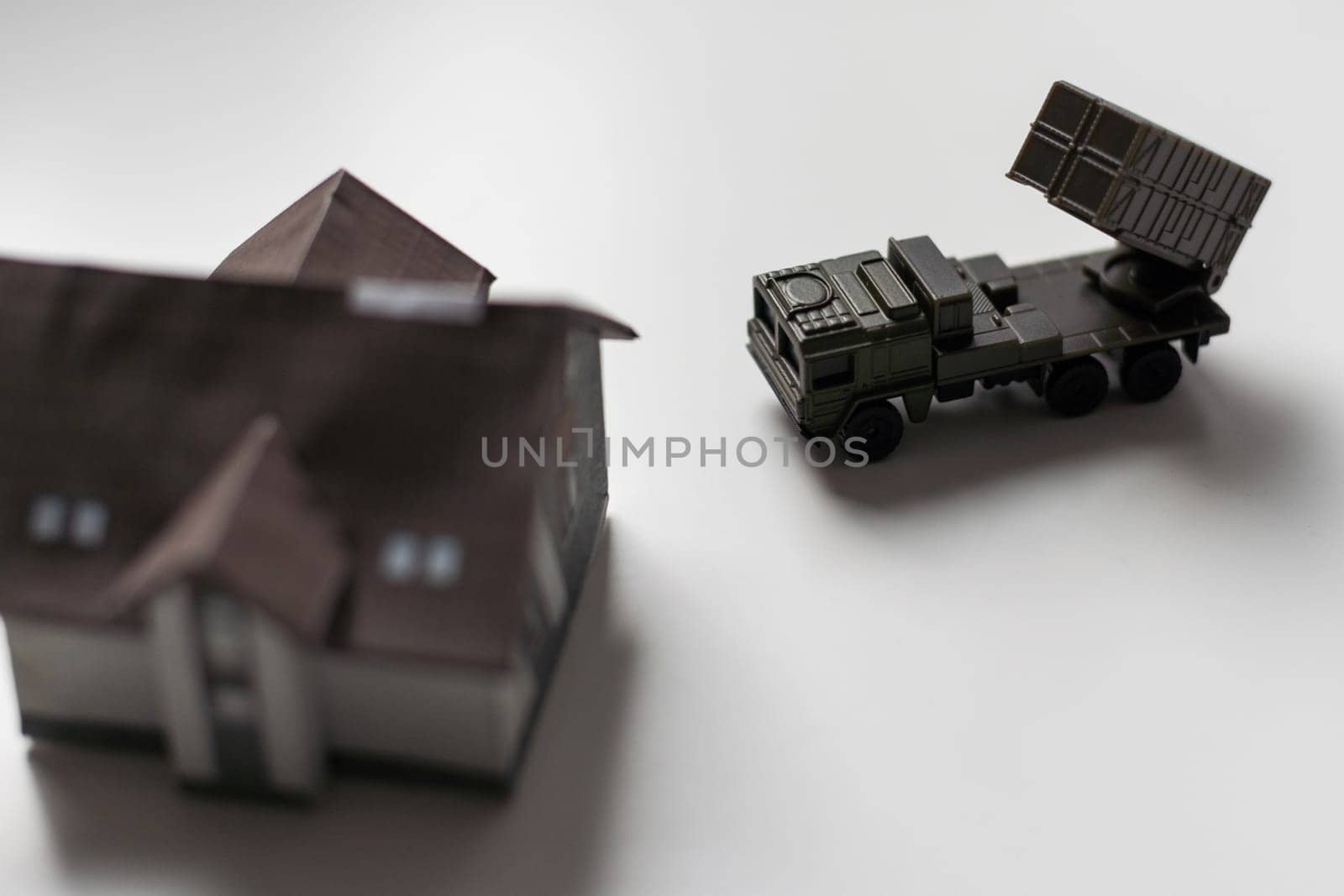 Assembled plastic models, toys, miniature models of anti-aircraft missile system in scale . High quality photo