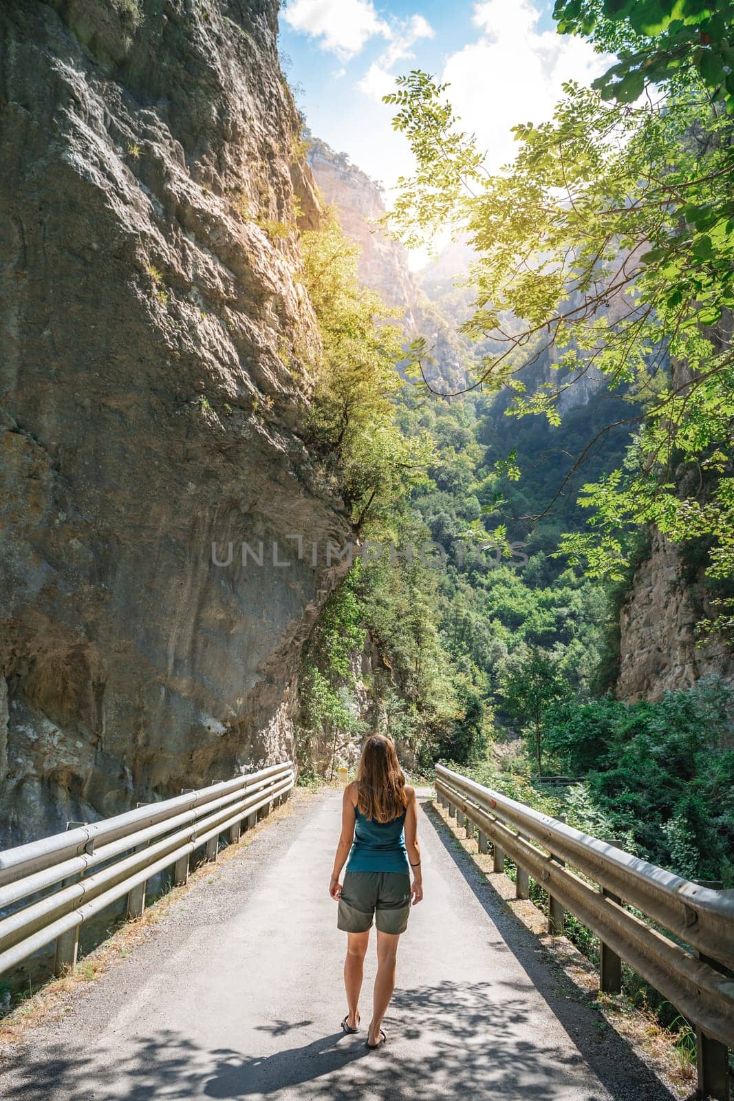 Attractive young woman in a beautiful summer landscape. Vertical shot. High quality photo