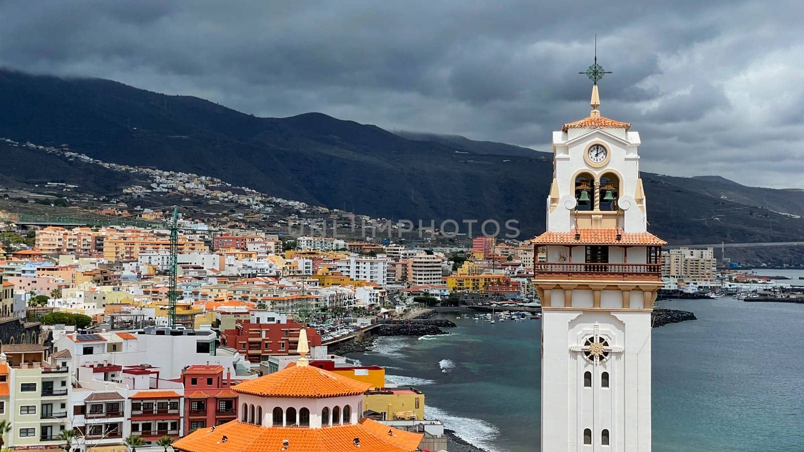 Candelaria city view in the dusk, Canary Island, Tenerife. High quality photo