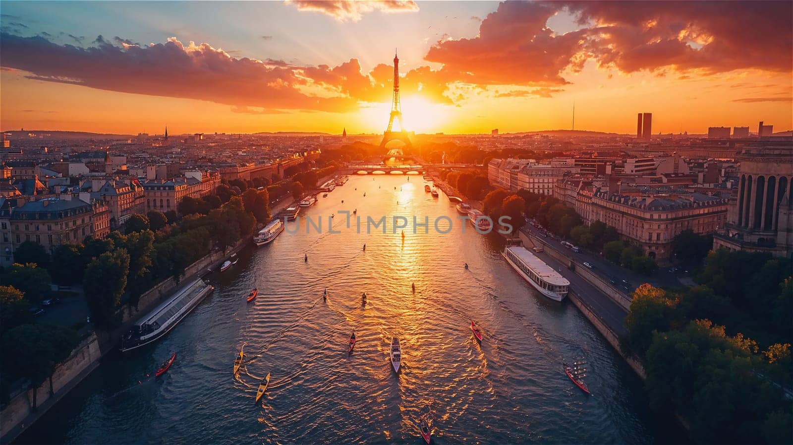 A panoramic view of the Seine River in Paris
