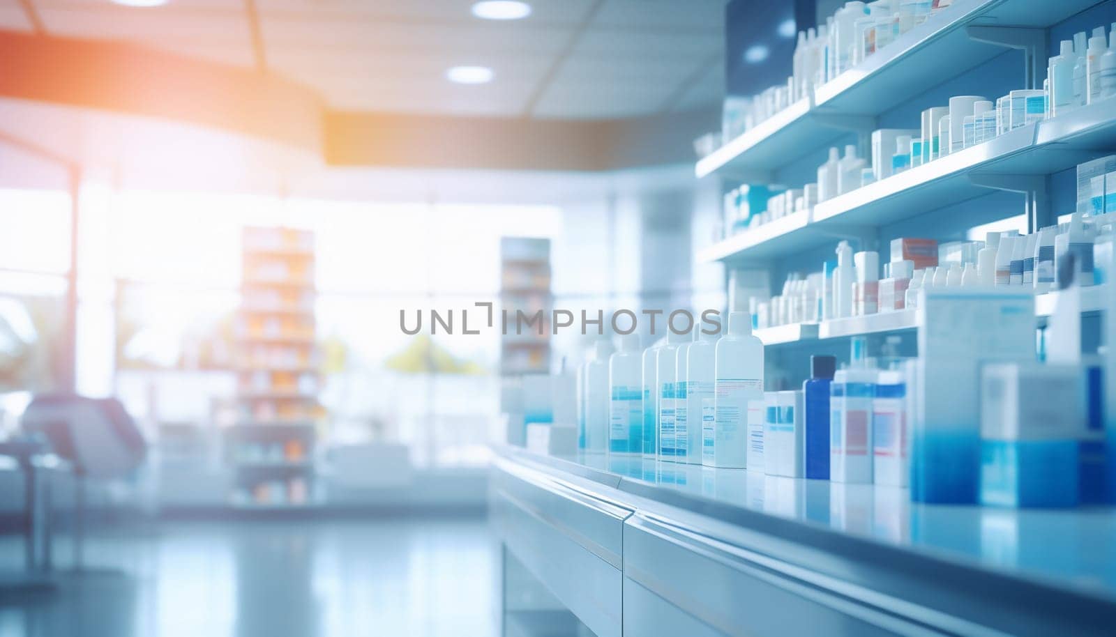 The blurred abstract background of the pharmacy. by Nadtochiy