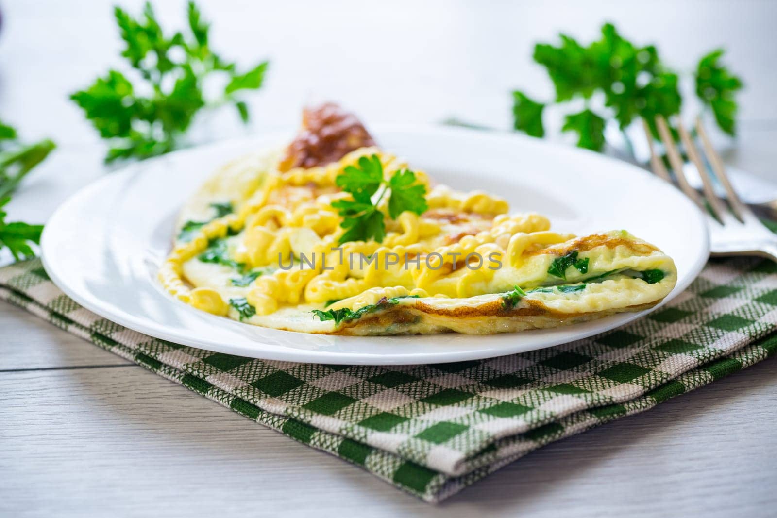 fried omelette stuffed with herbs, parsley, dill by Rawlik
