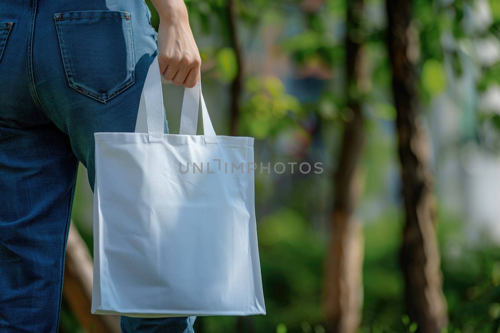 Woman is holding tote bag canvas fabric for mockup blank template, Empty reusable tote bag mockup by nijieimu