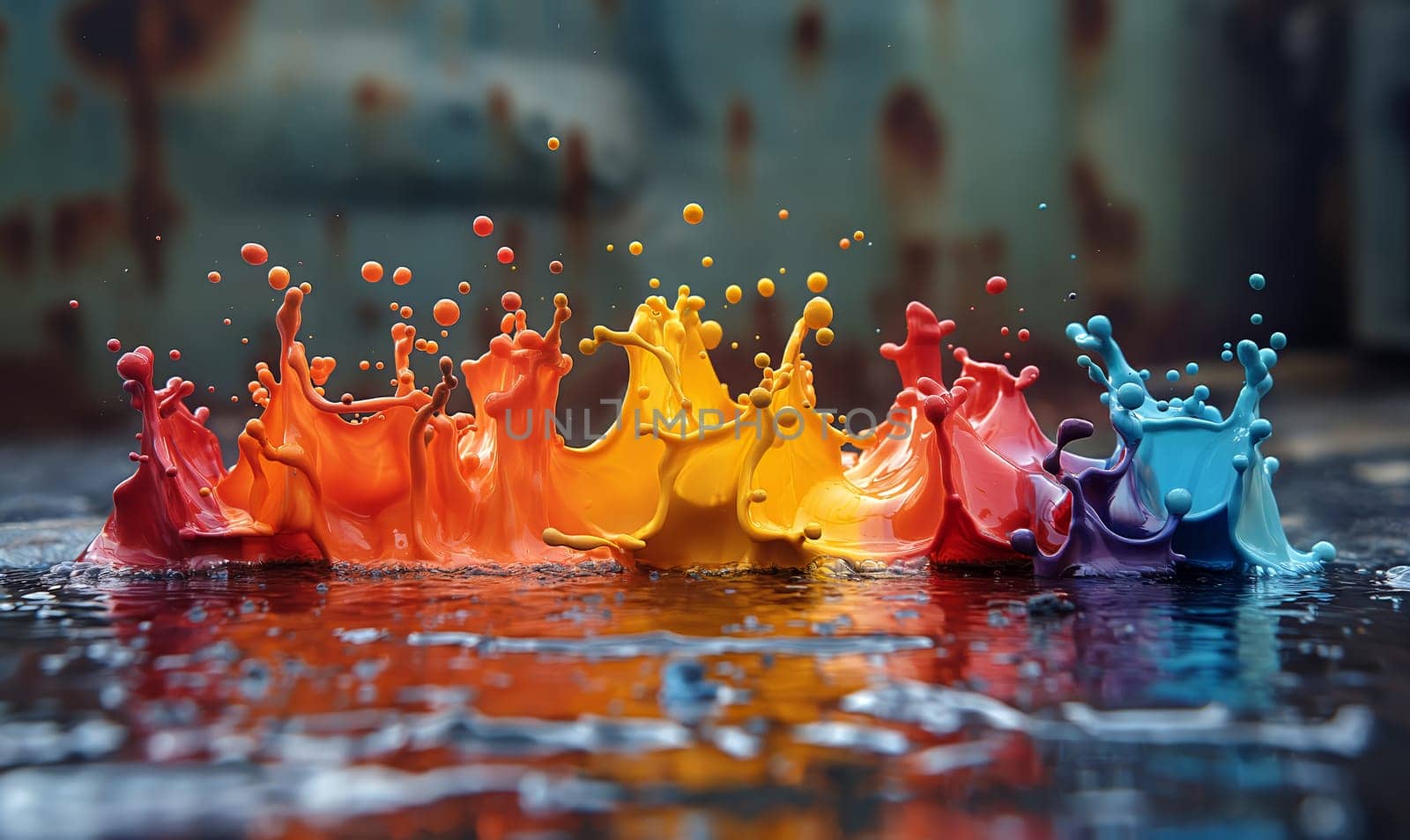Group of vibrant water splashes atop each other in dynamic movement.