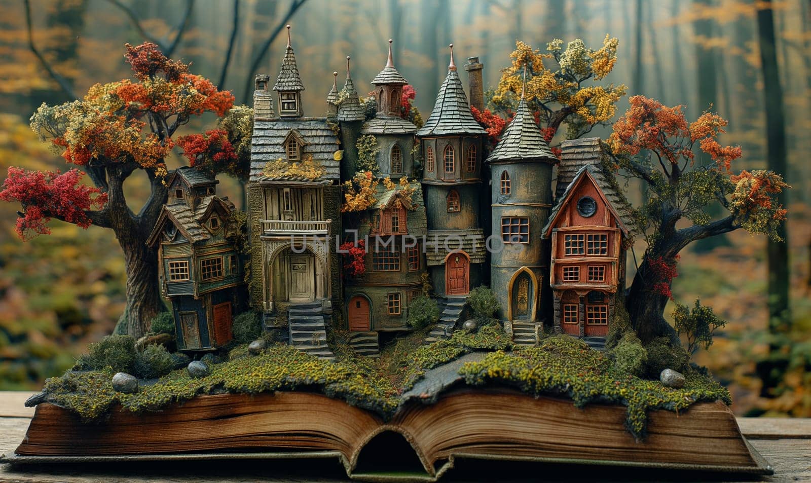 Numerous miniature houses placed on top of an open book.