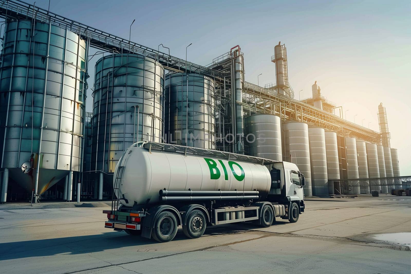 Biofuel Transport Truck Parked at Industrial Storage Facility During Sunset by Sd28DimoN_1976