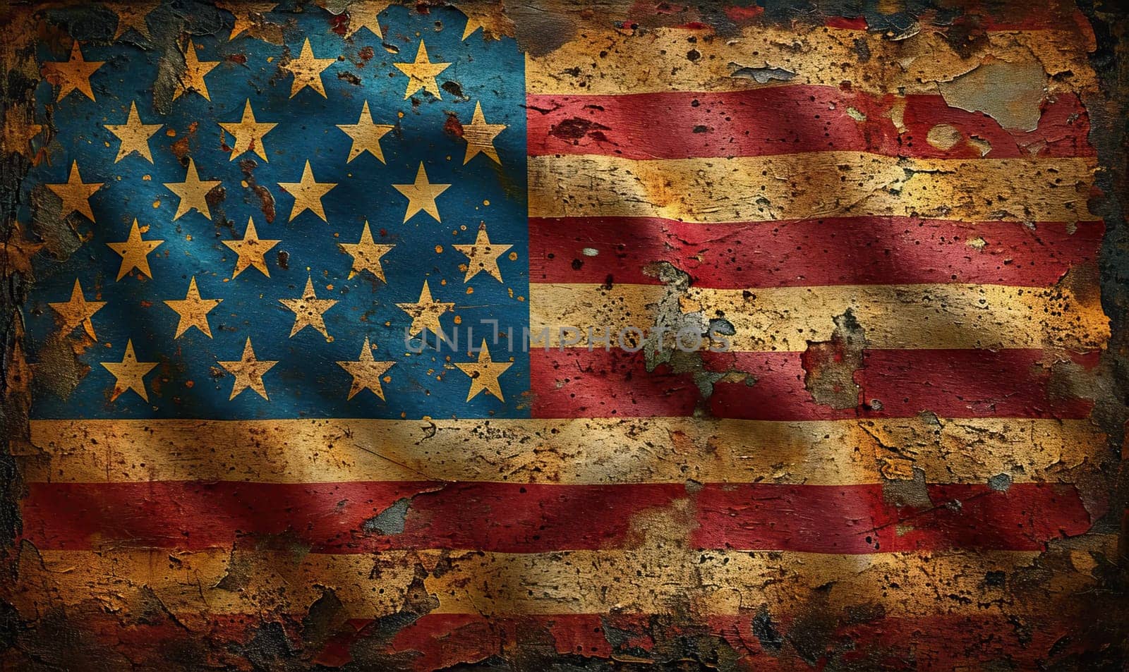 Weathered American flag featuring stars in a grunge style.