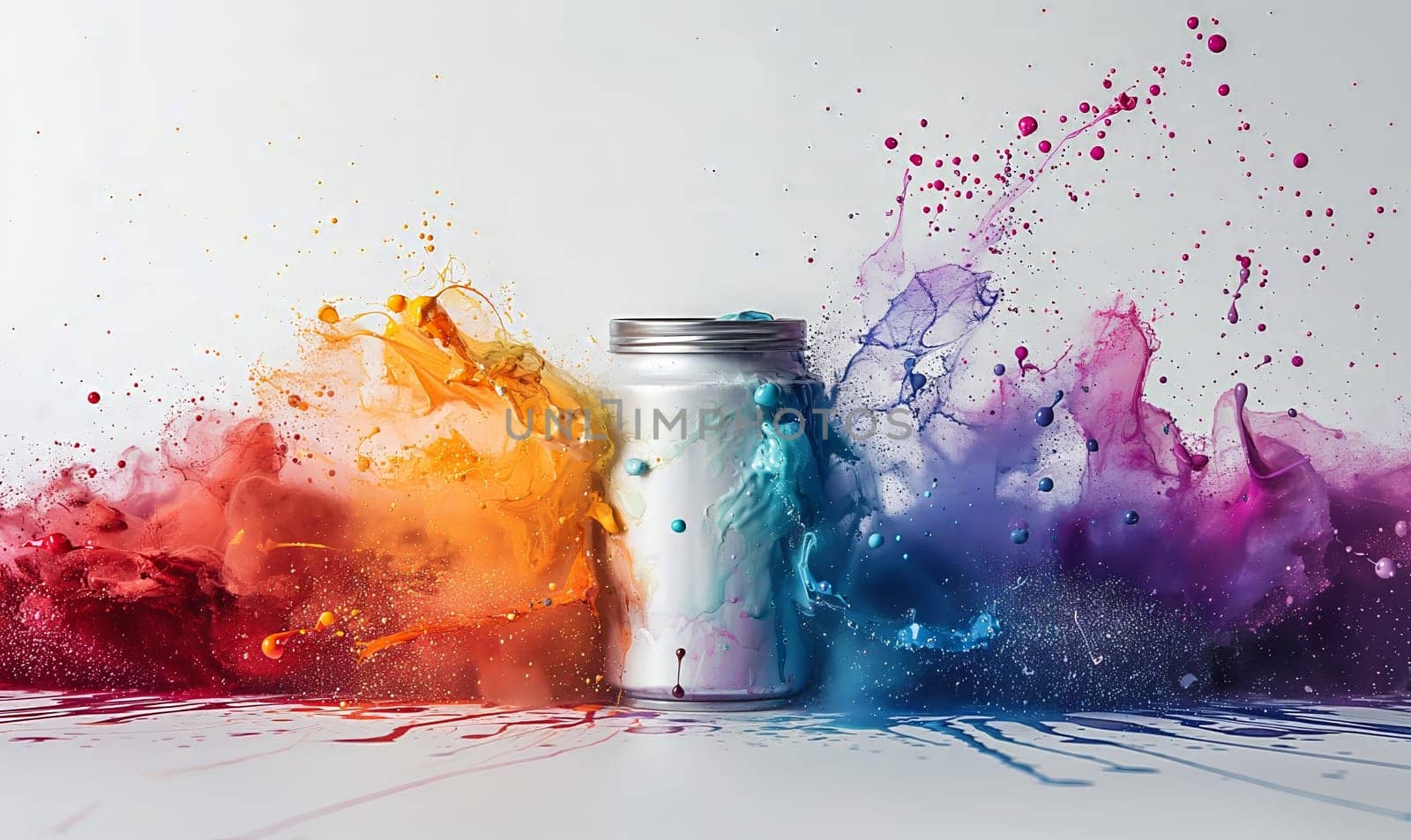 Colorfully Splattered Water Bottle. Generative AI by Fischeron