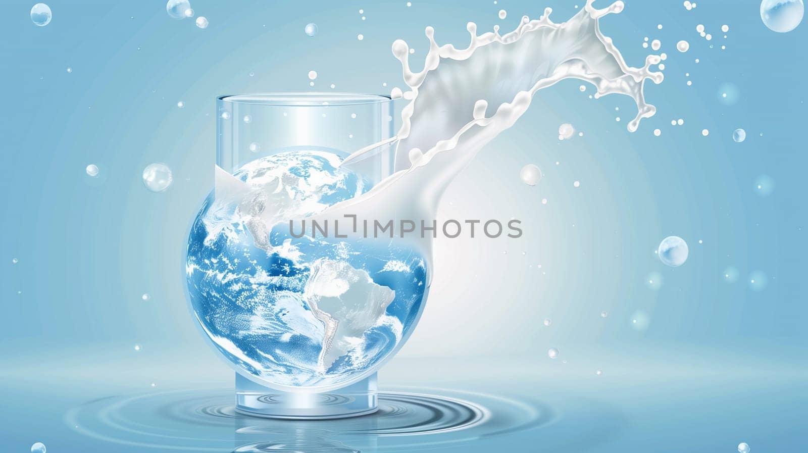 A splash of milk forms a swirling globe shape in a clear glass, symbolizing international appreciation on Happy Milk Day.
