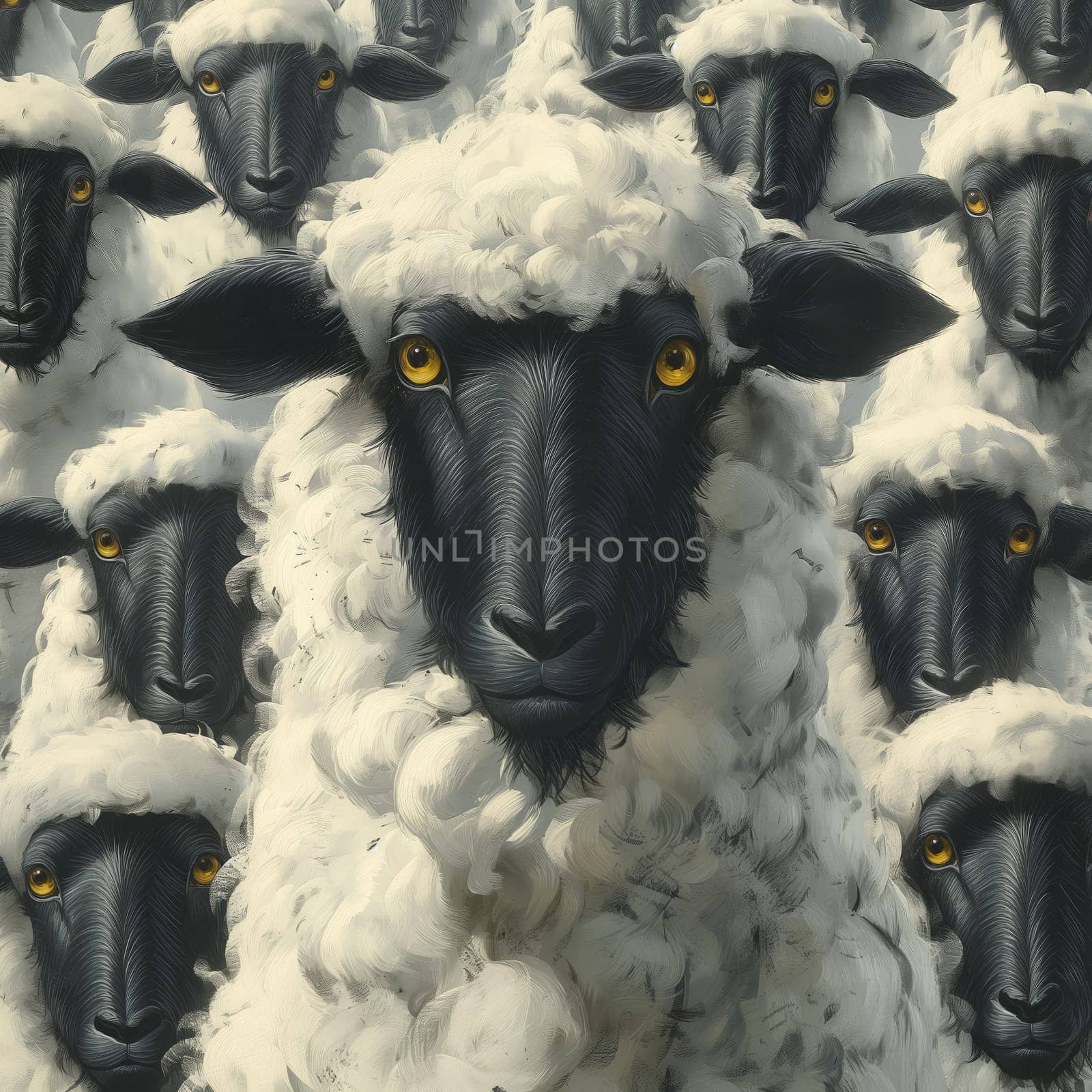 Herd of Sheep Standing Together. Generative AI by Fischeron