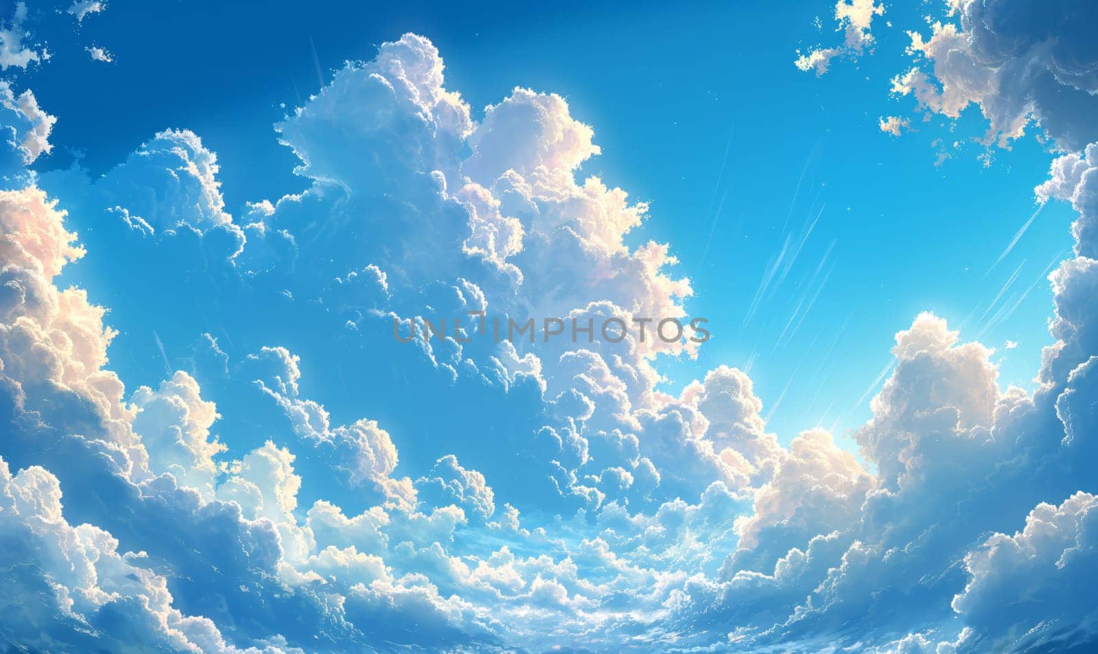 Blue Sky Filled With Fluffy Clouds. Generative AI by Fischeron