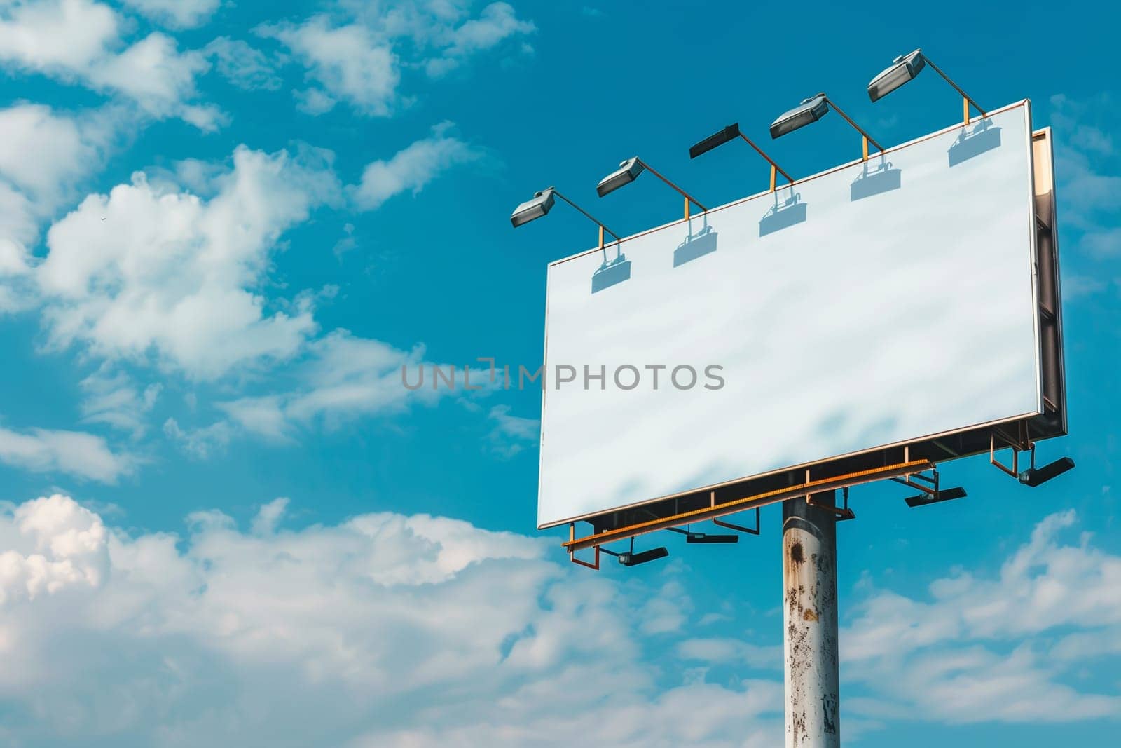 Several birds are perched on top of a billboard, overlooking the surroundings. mockup
