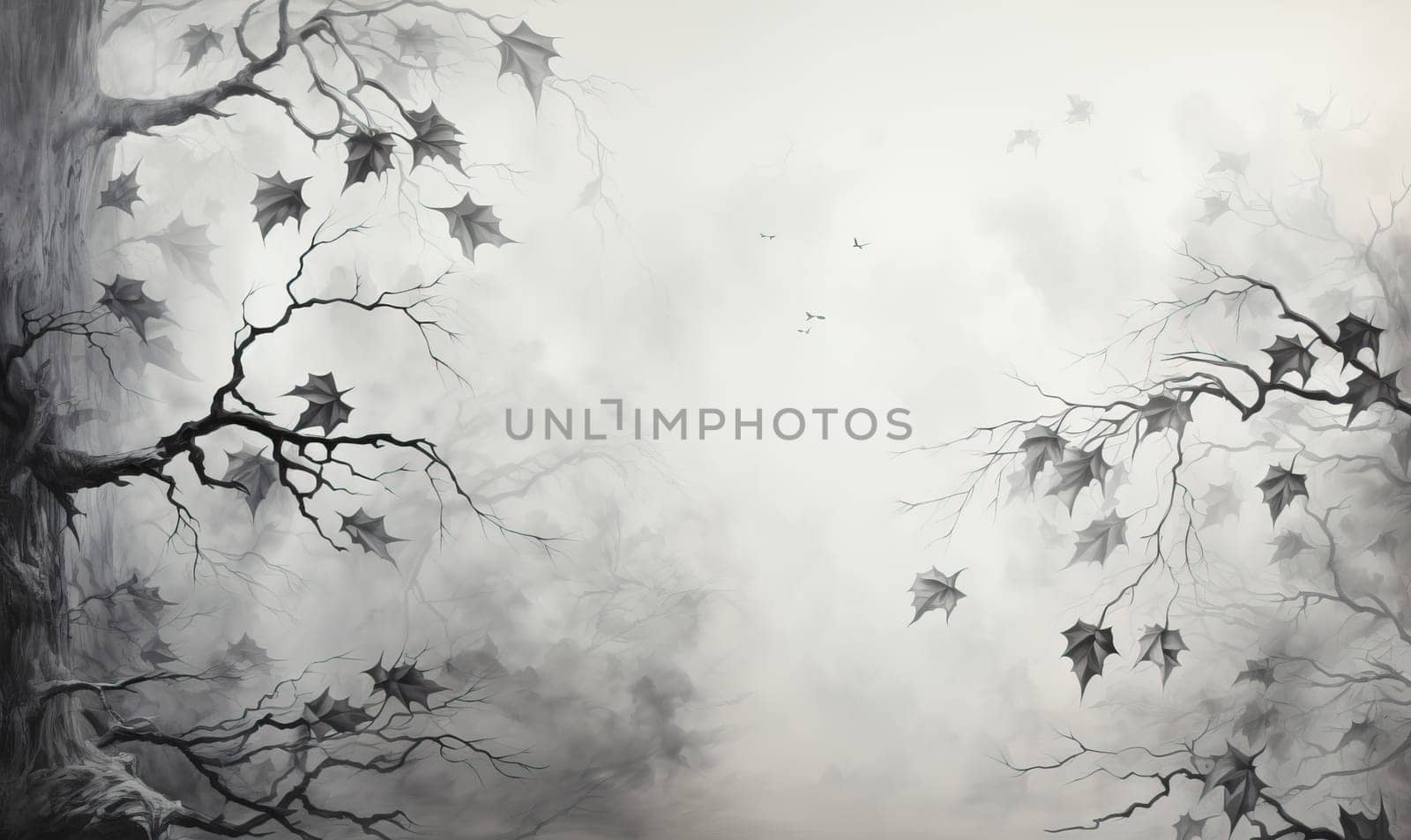 A black and white tree showcasing its intricate leaf structure.