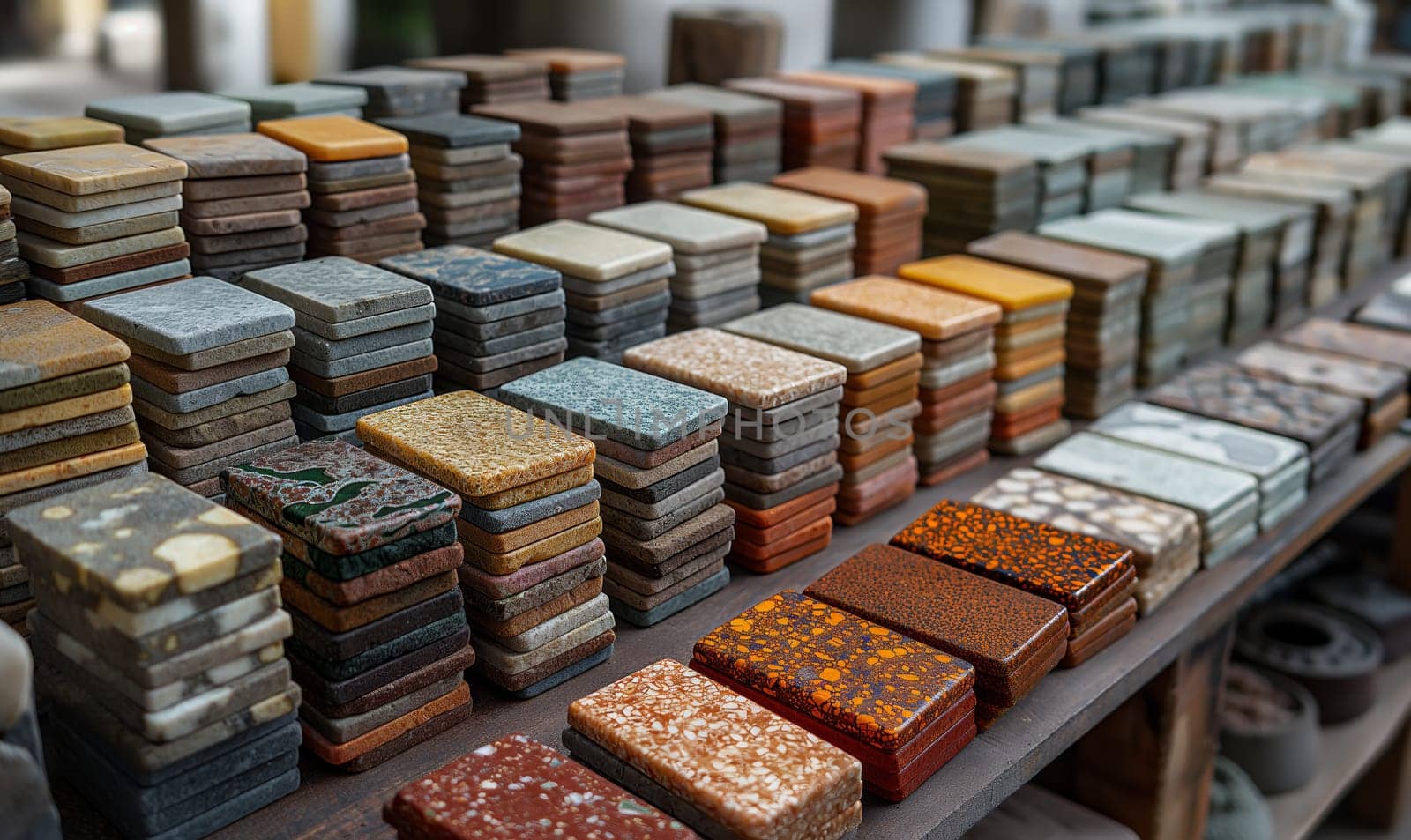 Assorted chocolates of various colors displayed on a table.