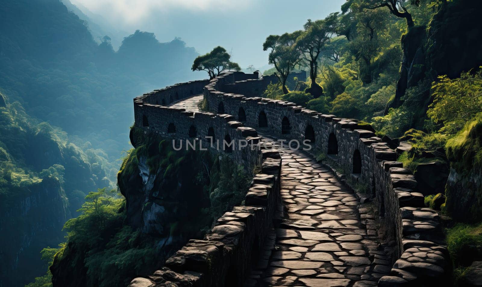 Stone path leading up the side of a mountain.