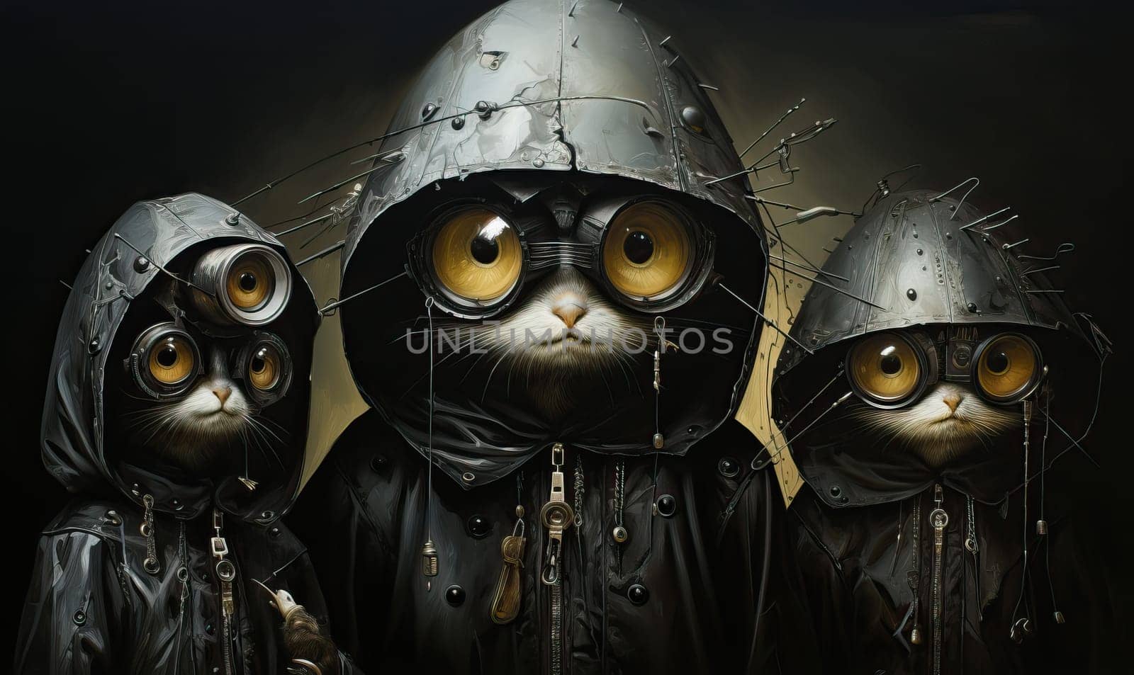 3 Black Cats with Yellow Eyes by Generative AI by Fischeron