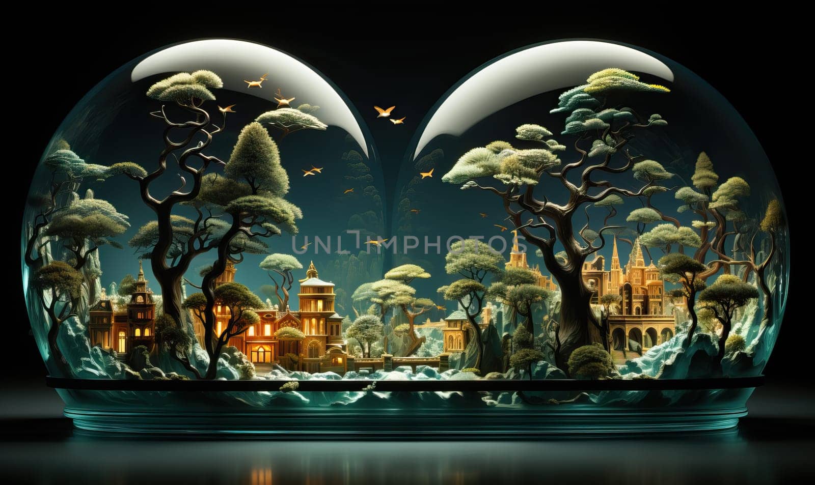 A snow globe featuring a castle in the center.