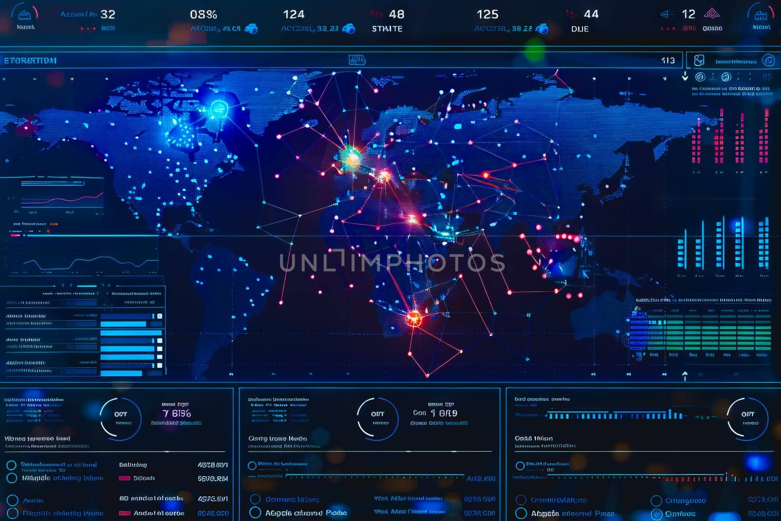 Diagram Scientific information futuristic and Technological Dashboard Map.