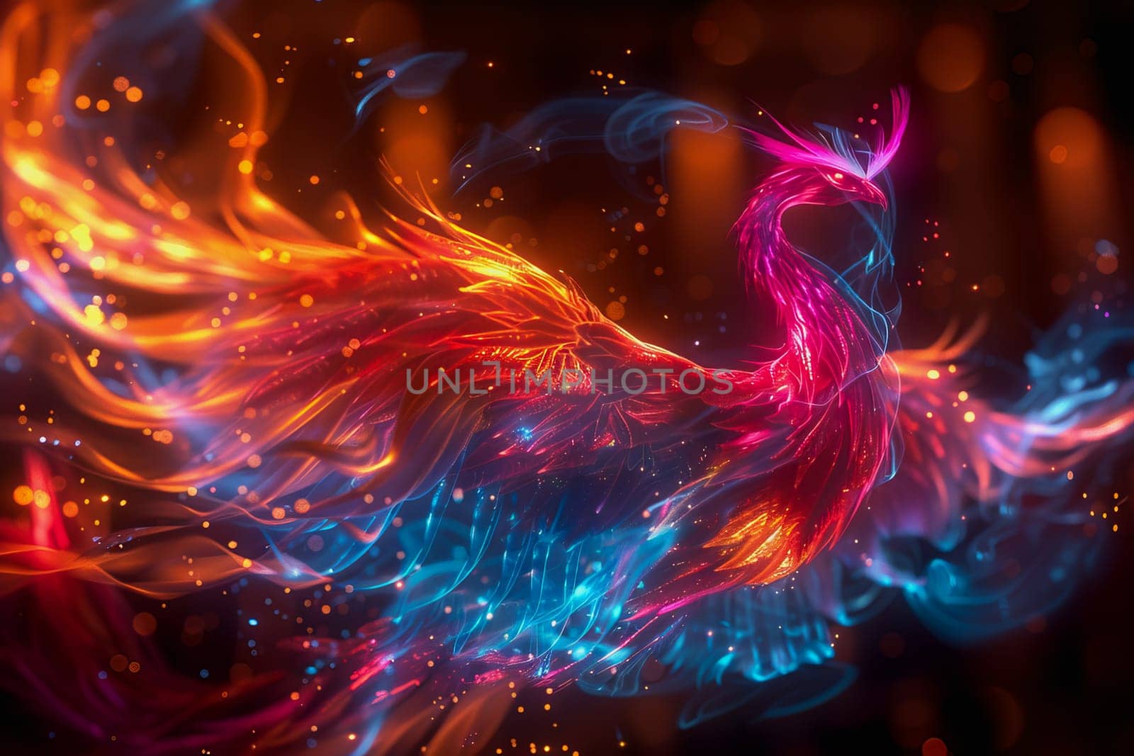 hologram of a transparent mythical phoenix glowing with ethereal radiance. by Manastrong
