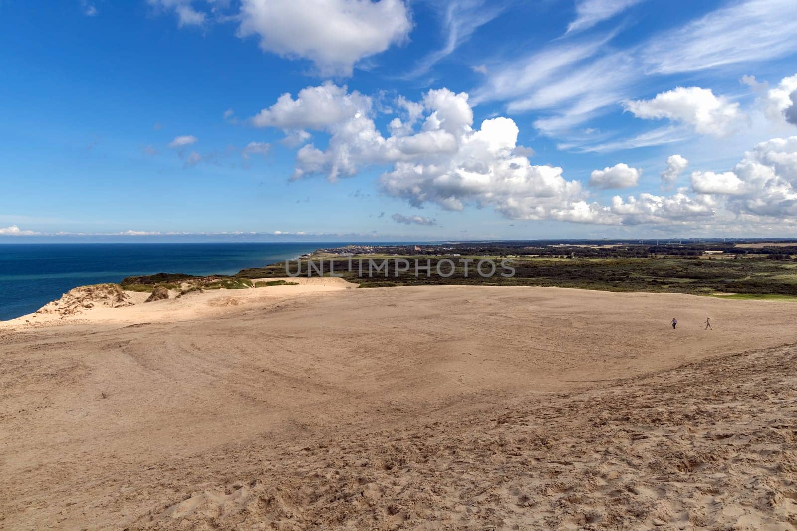 Sand dunes and seascape next to Rubjerg Knude Lighthouse, Denmark.